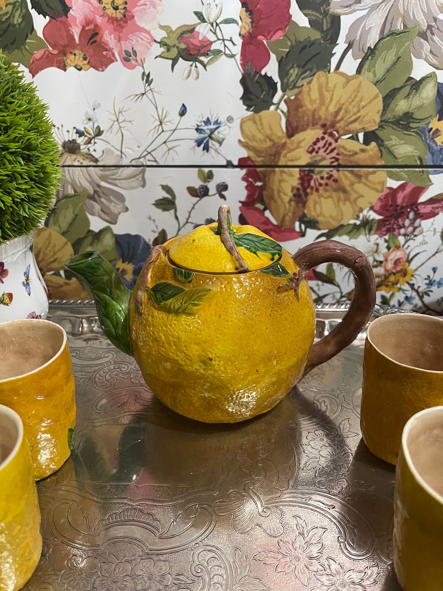 Vintage Majolica Lemon Tea Set, Made in Japan, Garden Party Chic