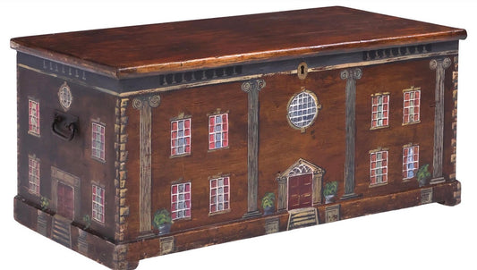 English House Blanket/Storage Box – Grand Georgian Manor, Pink Drapes, Four Plants in Urns