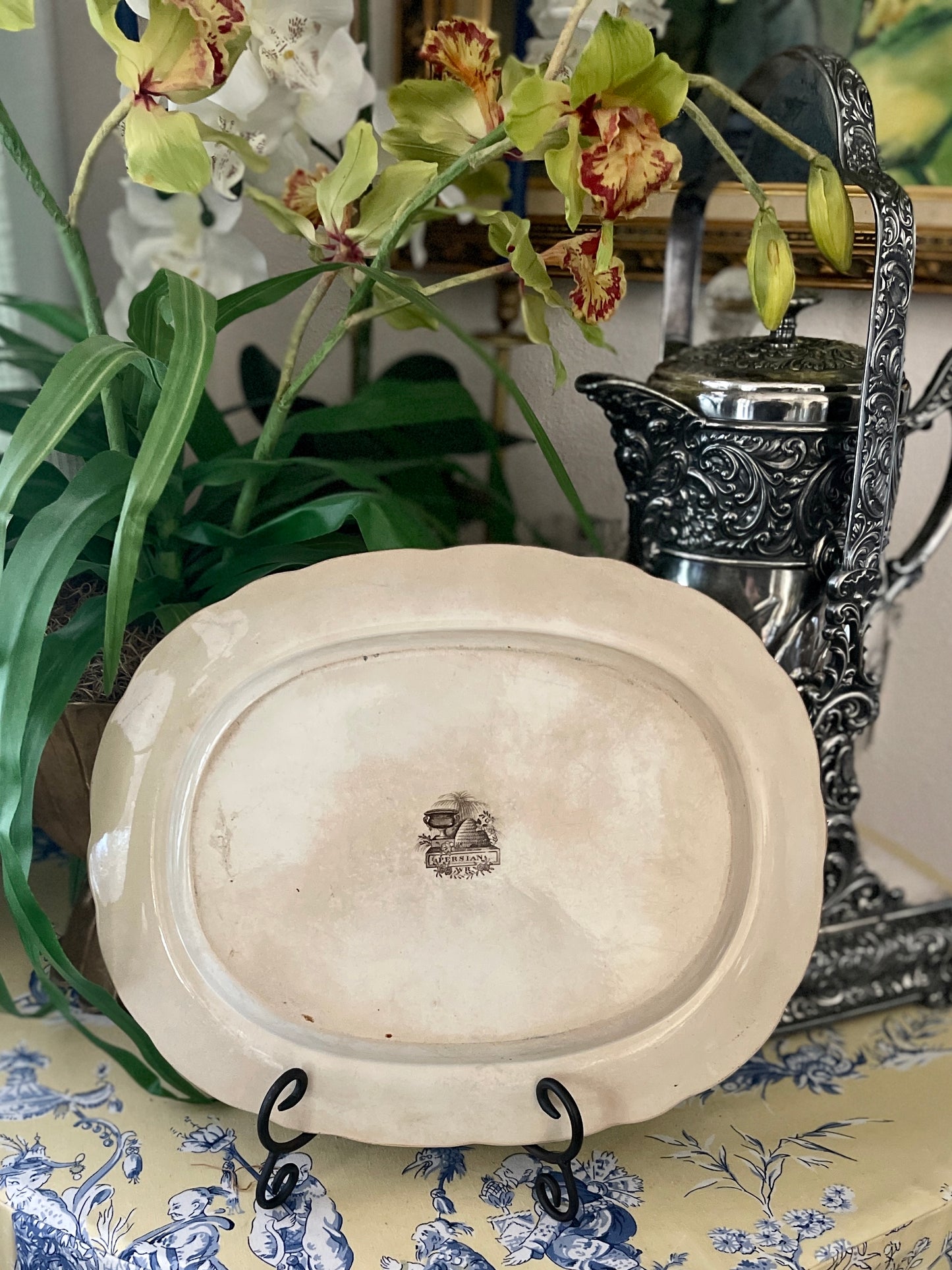 Brown and White Transferware Platter