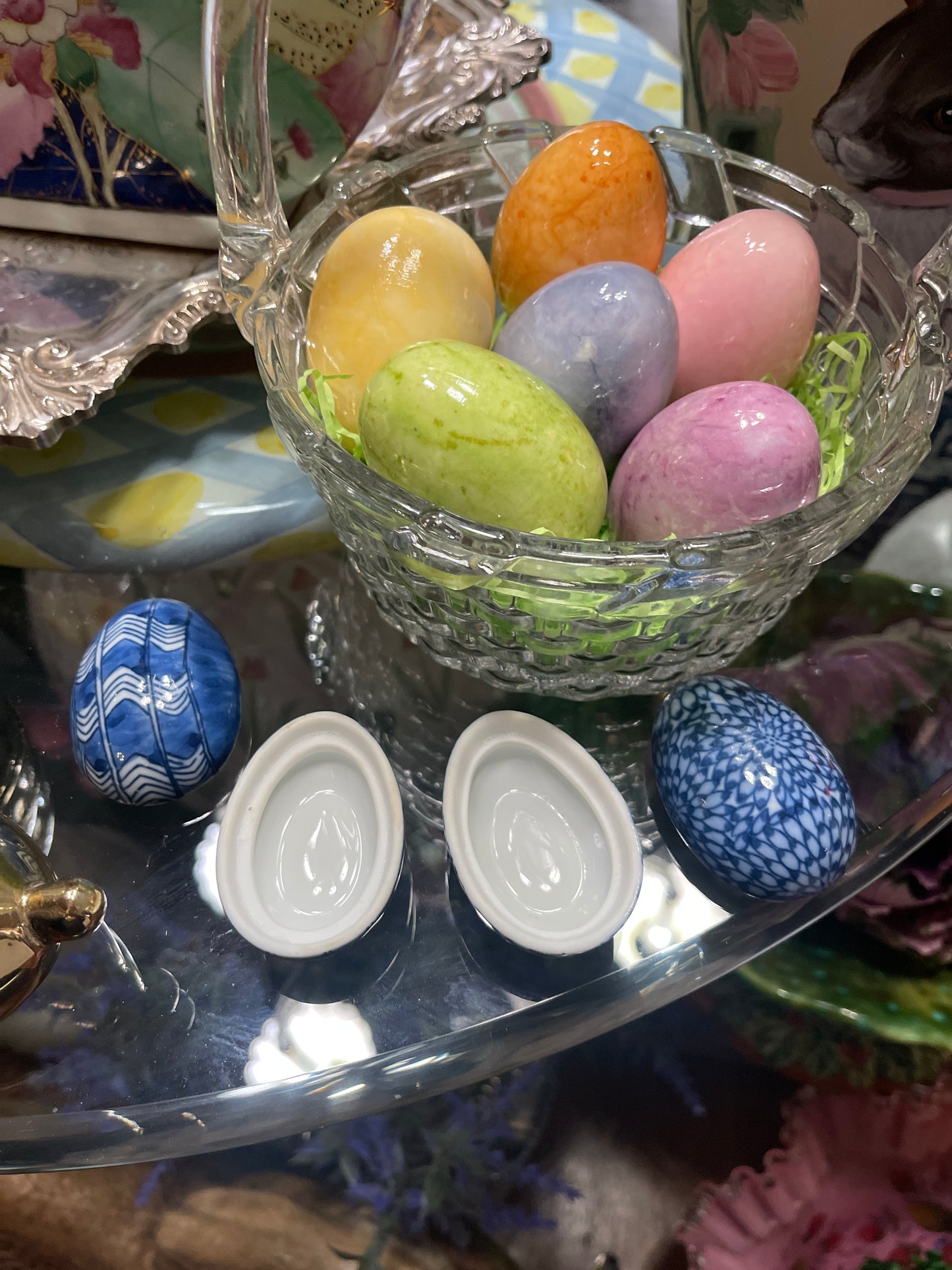 Fitz and Floyd Blue and White Egg Shaped Trinket Boxes, Vintage Pair, Made in Japan