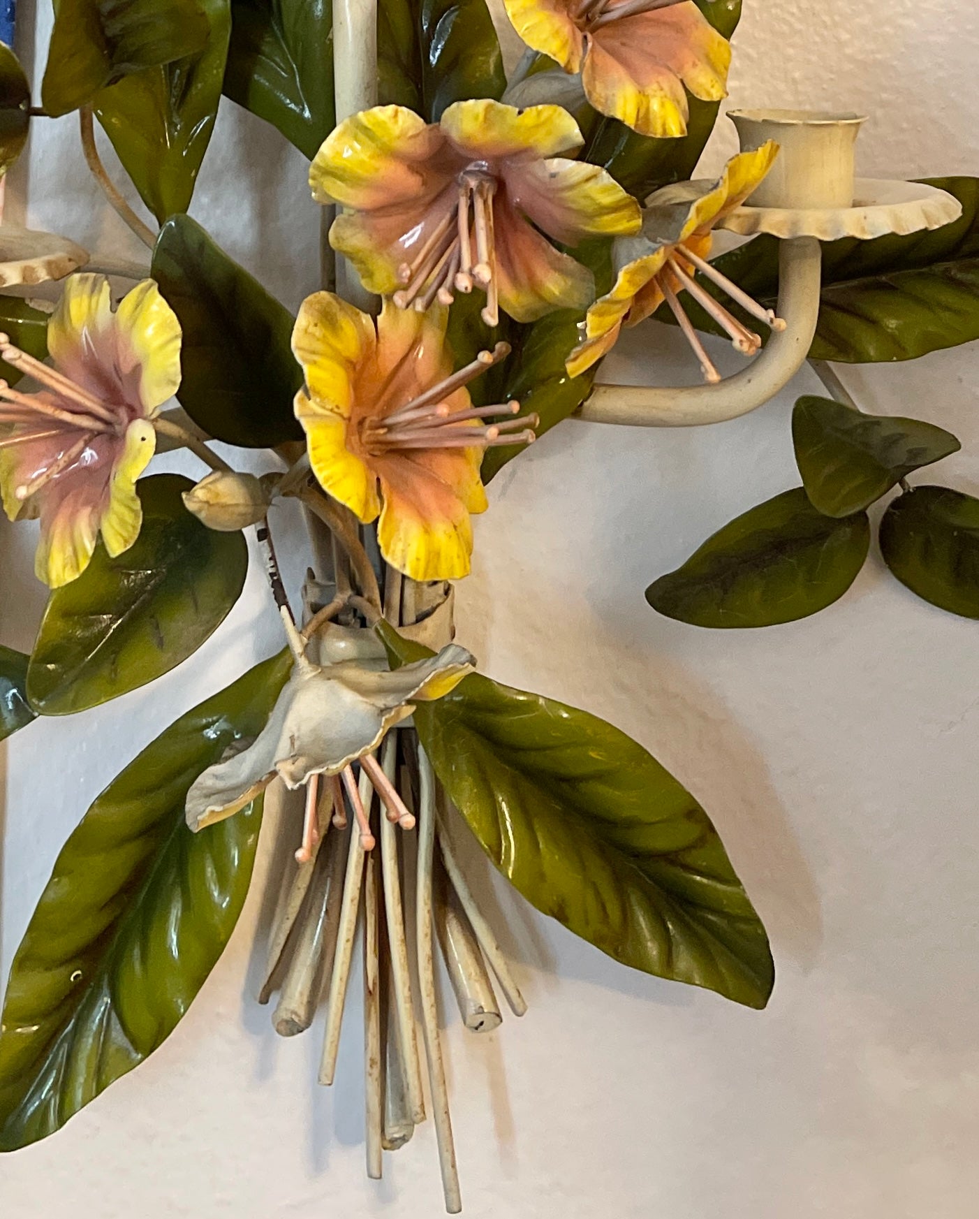 Large Italian Tole Candle Sconce, Three Candle