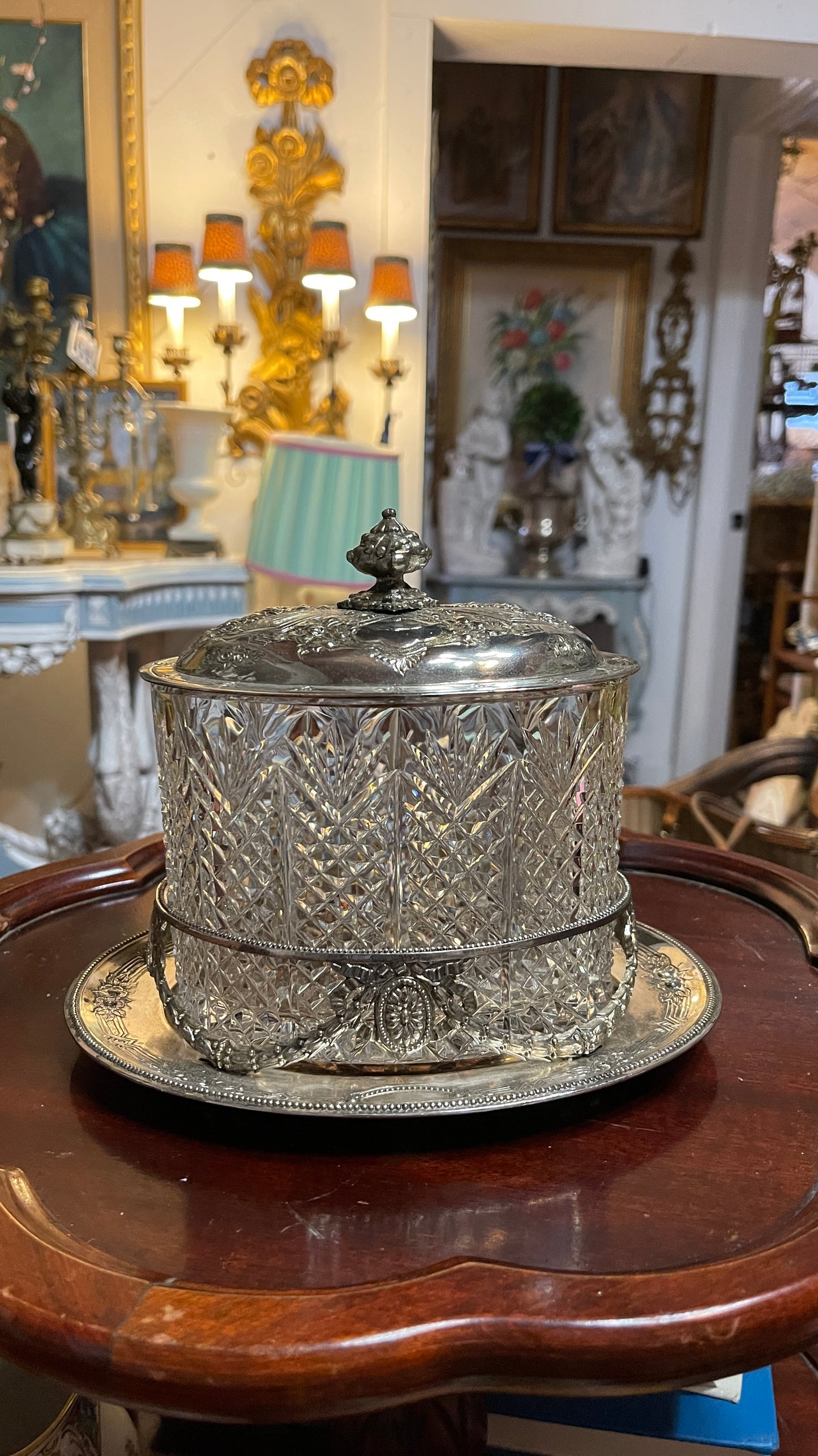 Cut Crystal & Silverplate Biscuit Barrel