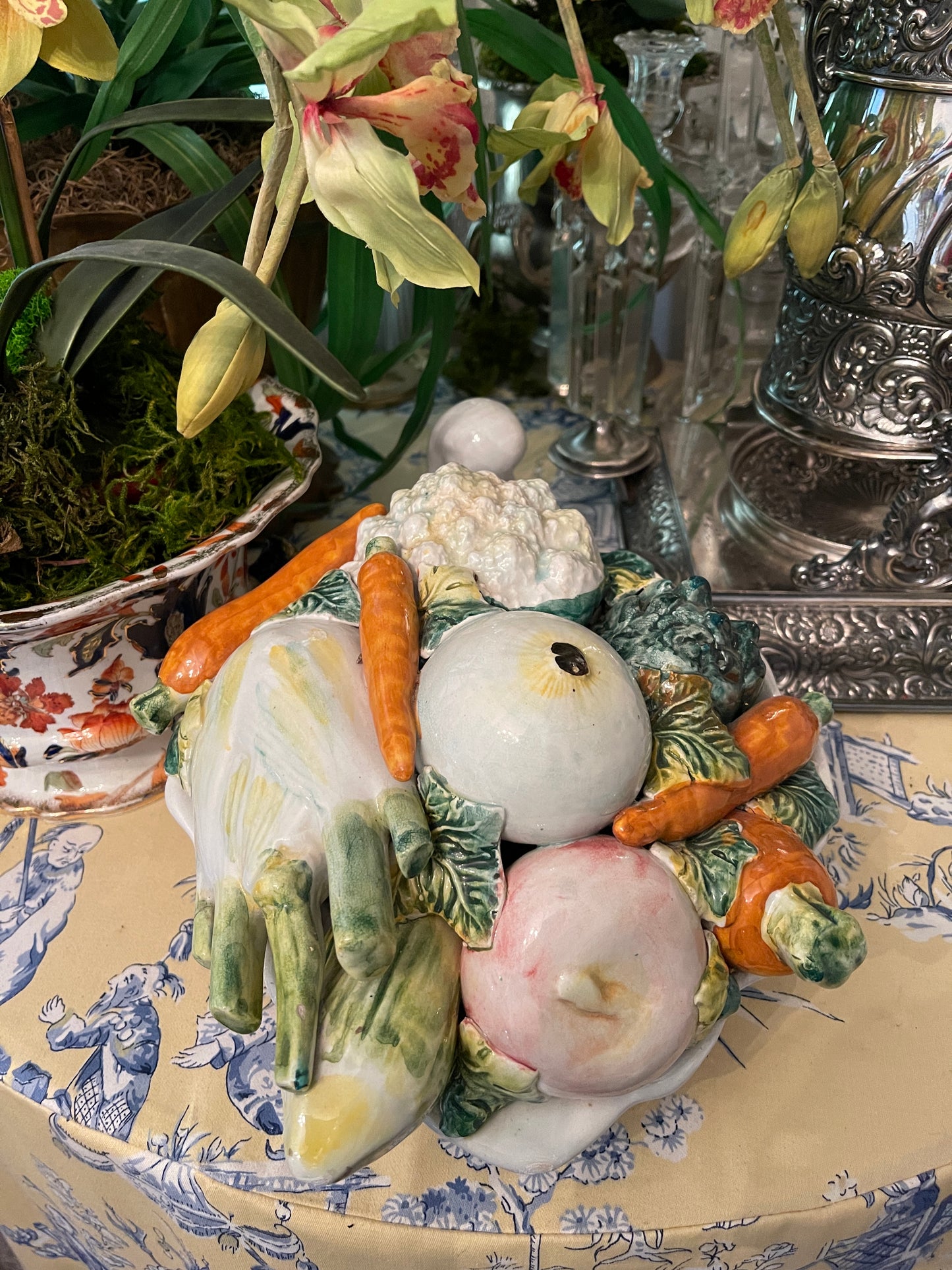 Vintage Italian Cornucopia, Hand Painted Porcelain