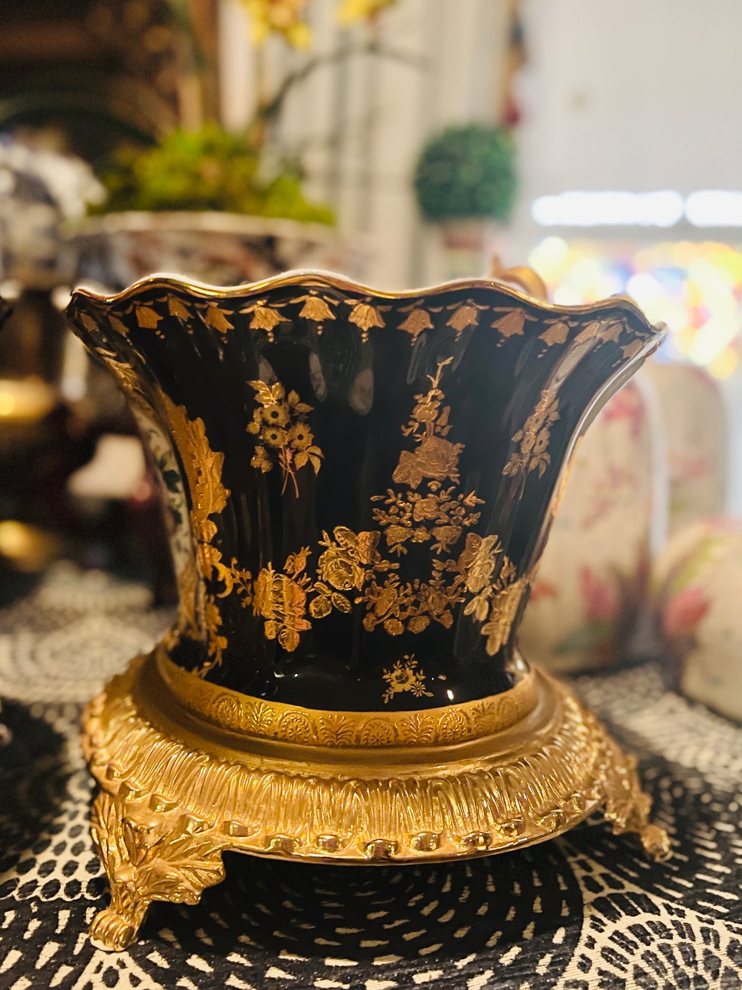 Vintage Cobalt Blue and Gilt French Bouquet Jardiniere