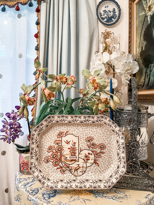 LARGE Antique Chinoiserie Ridgways Devonshire Platter, Late 1800s