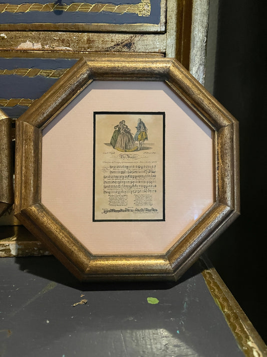 Lovely Pair of Vintage George Bickham Sheet Music, Pink Matting, Frech Decor, Guilt Frame, Pair