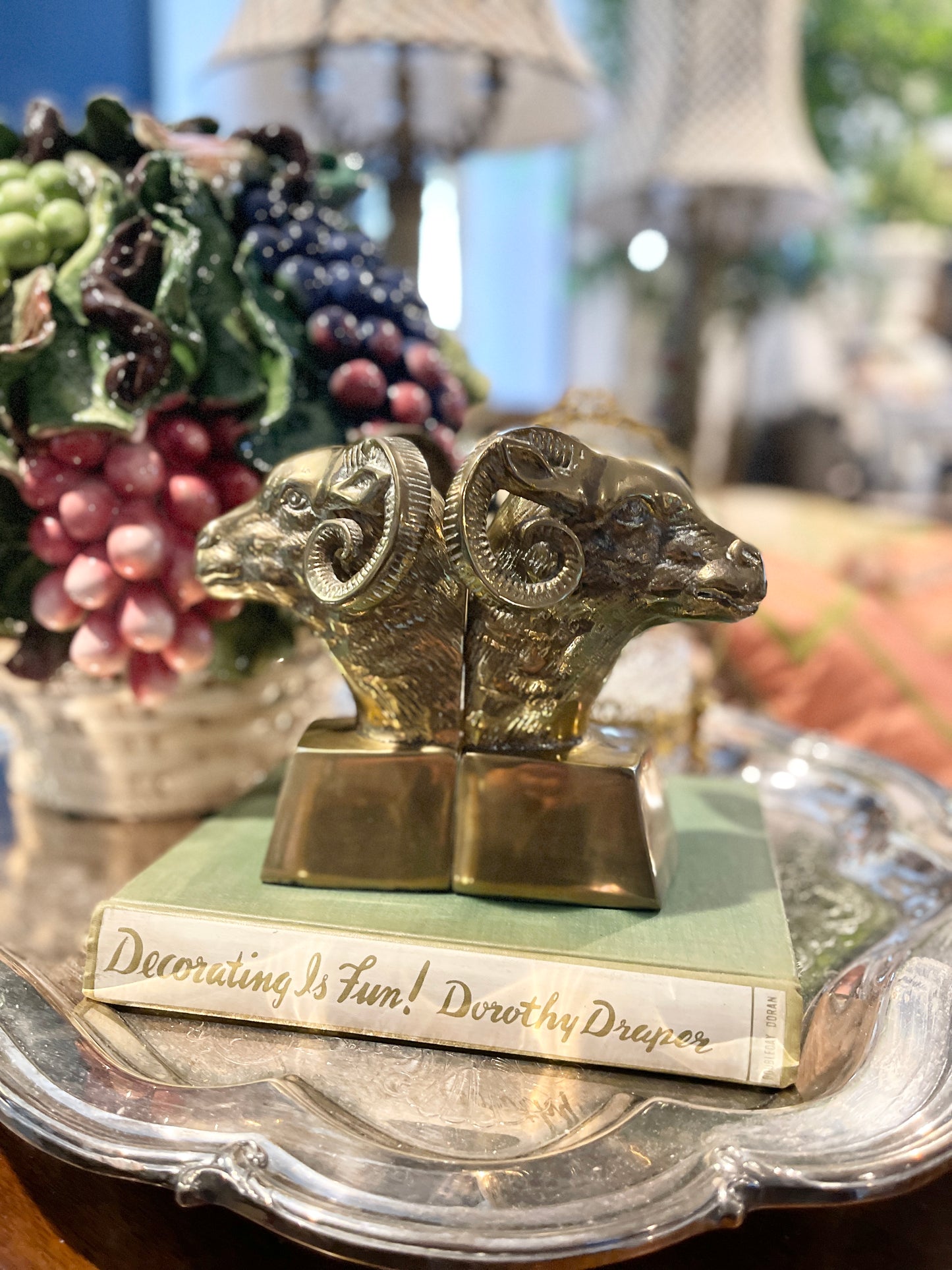 Vintage Brass Bookends, Brass Ram Art Deco Mid Century Decor
