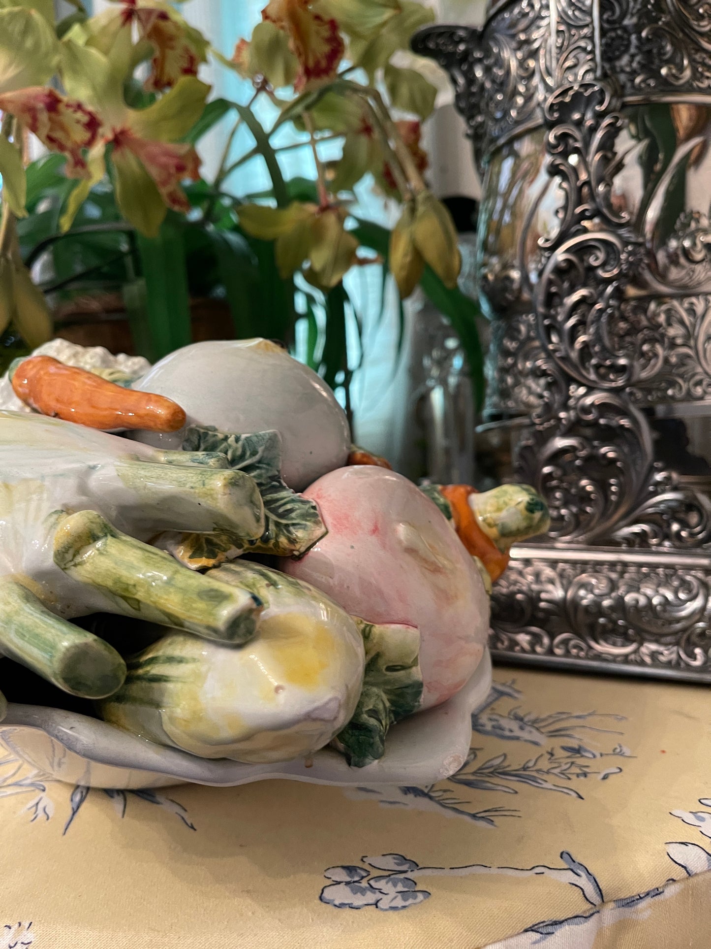 Vintage Italian Cornucopia, Hand Painted Porcelain