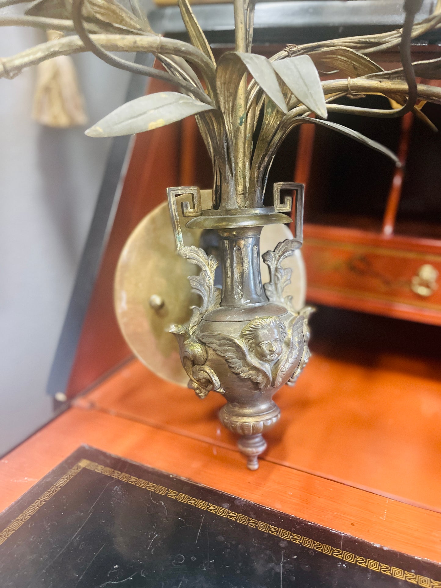 Late 19th Century French Bronze Candelabra Style Wall Sconces, Cheub Urns