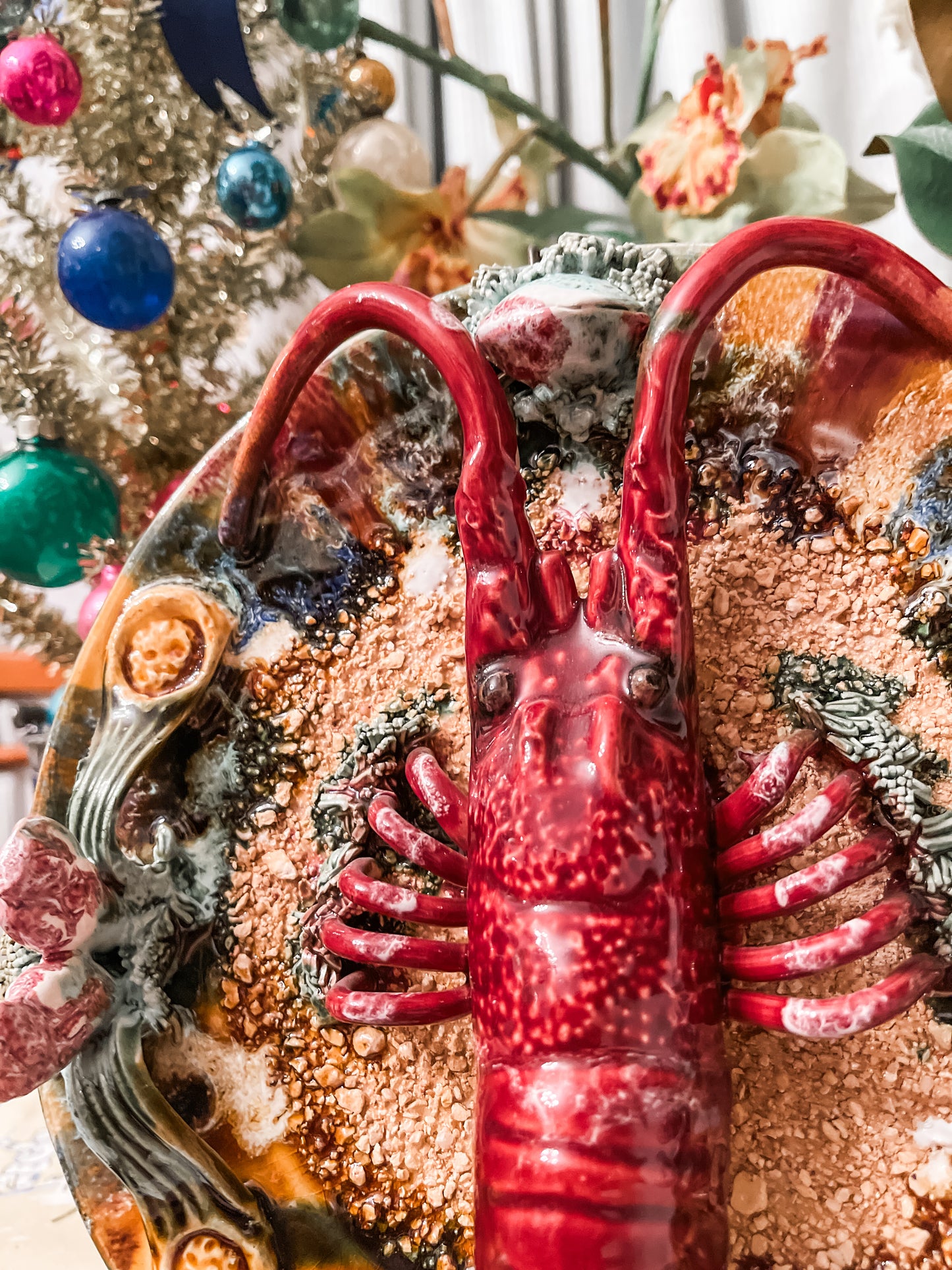 Vintage Majolica Palissy Style Lobster Plate, Estate Decor