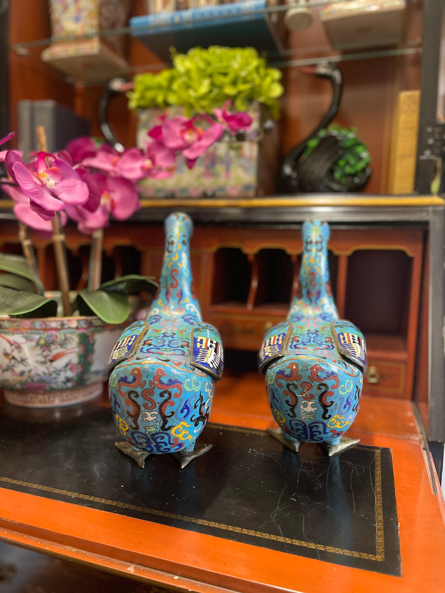 Pair of 1940s Chinese Cloisonne Ducks- FANTASTIC