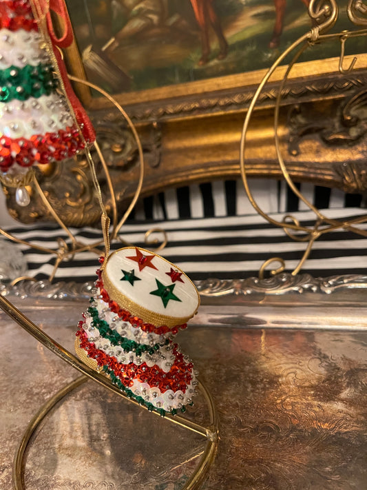 Push Pin Boot and Bell with Red and Green Stars Christmas Ornaments, Set of 2