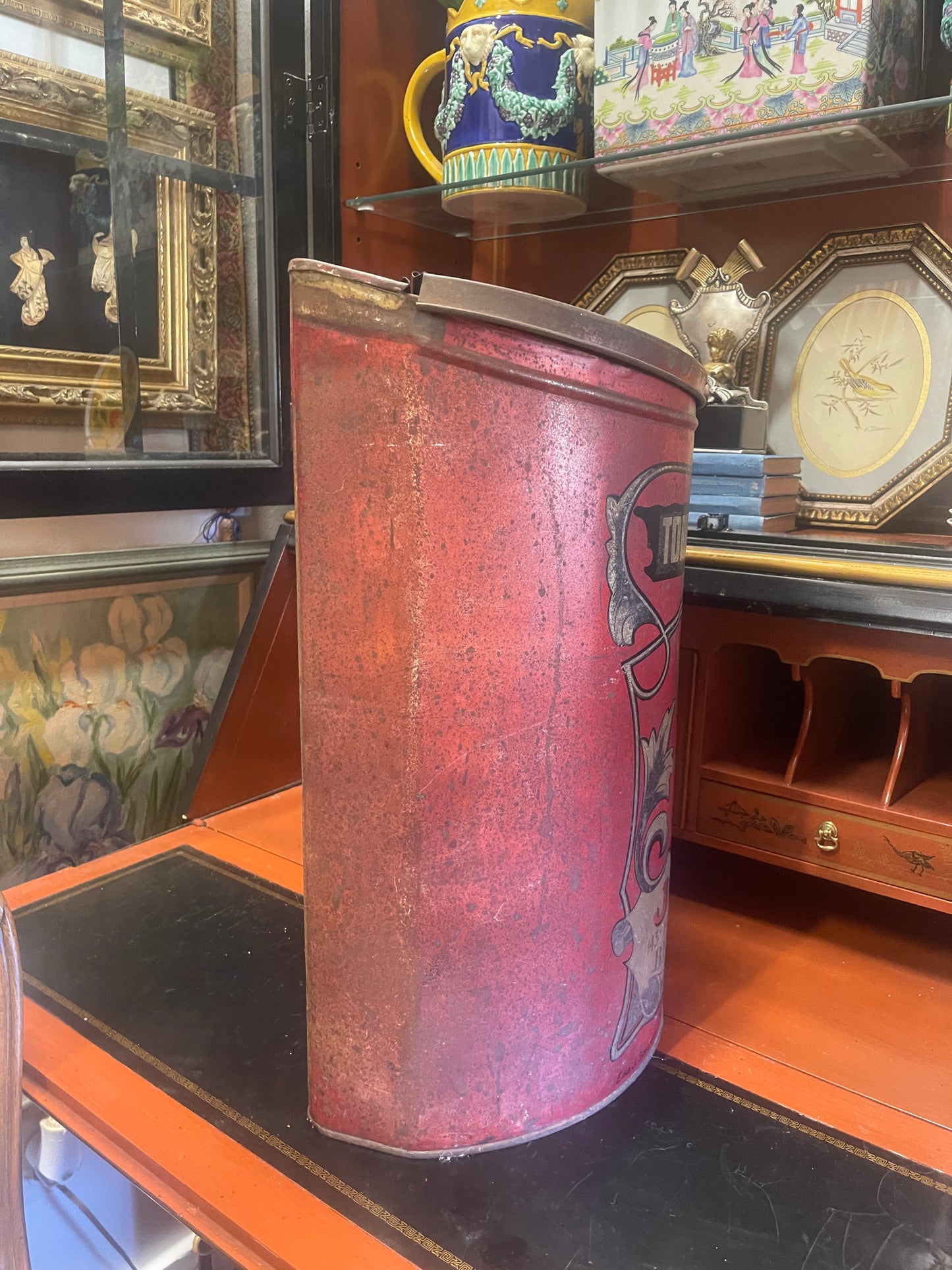Large Antique French Coffee Tin – J. Petit “Torréfaction de Cafés” Advertising Canister from Antwerp, c. 1900