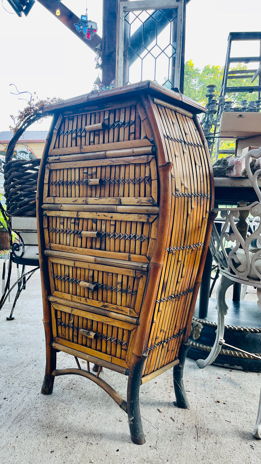 Vintage Burnt Bamboo Five Drawer Chest