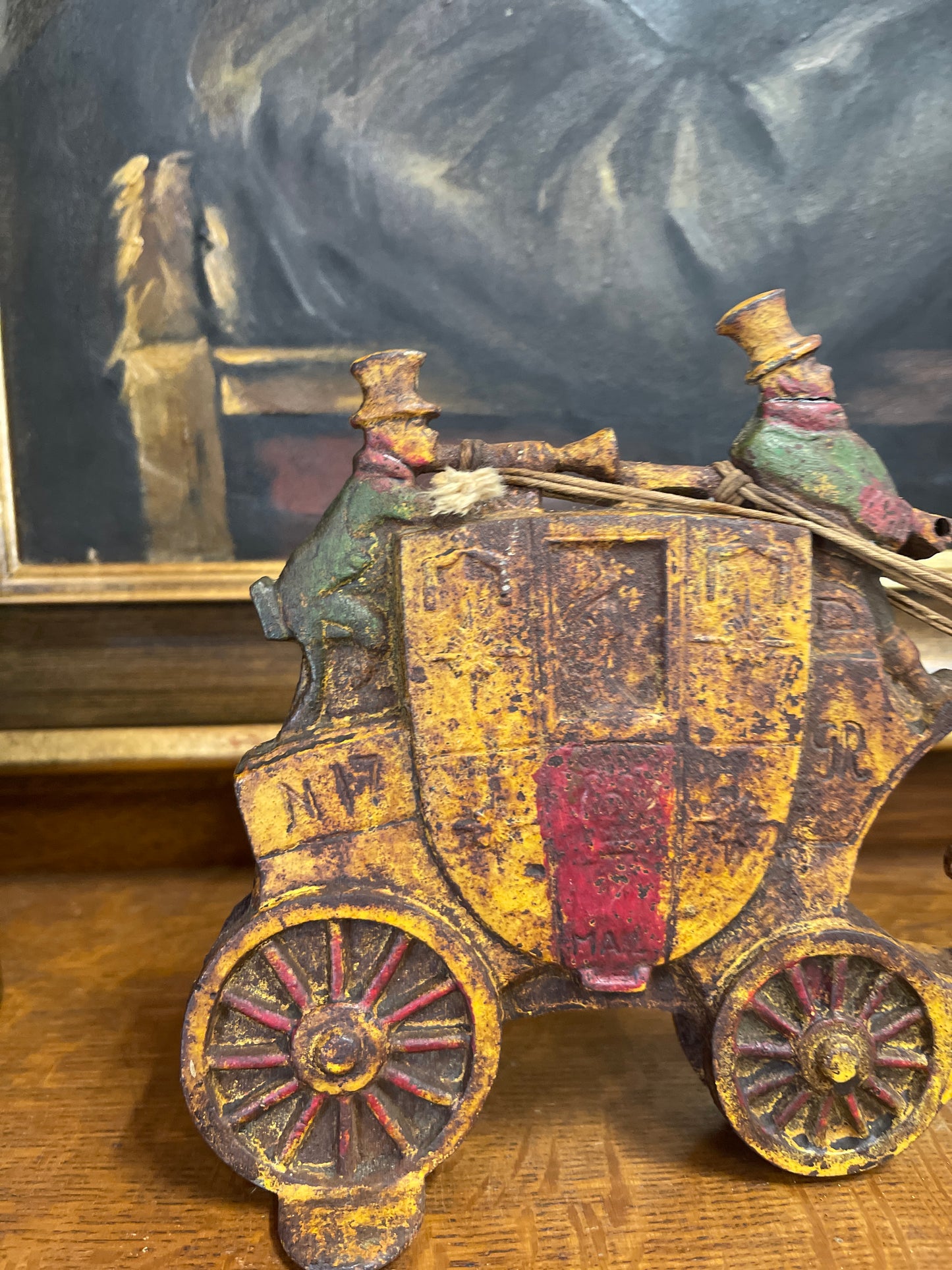 Cast Iron Horse Drawn Worcester and London Royal Mail Door Stop, Hand Painted