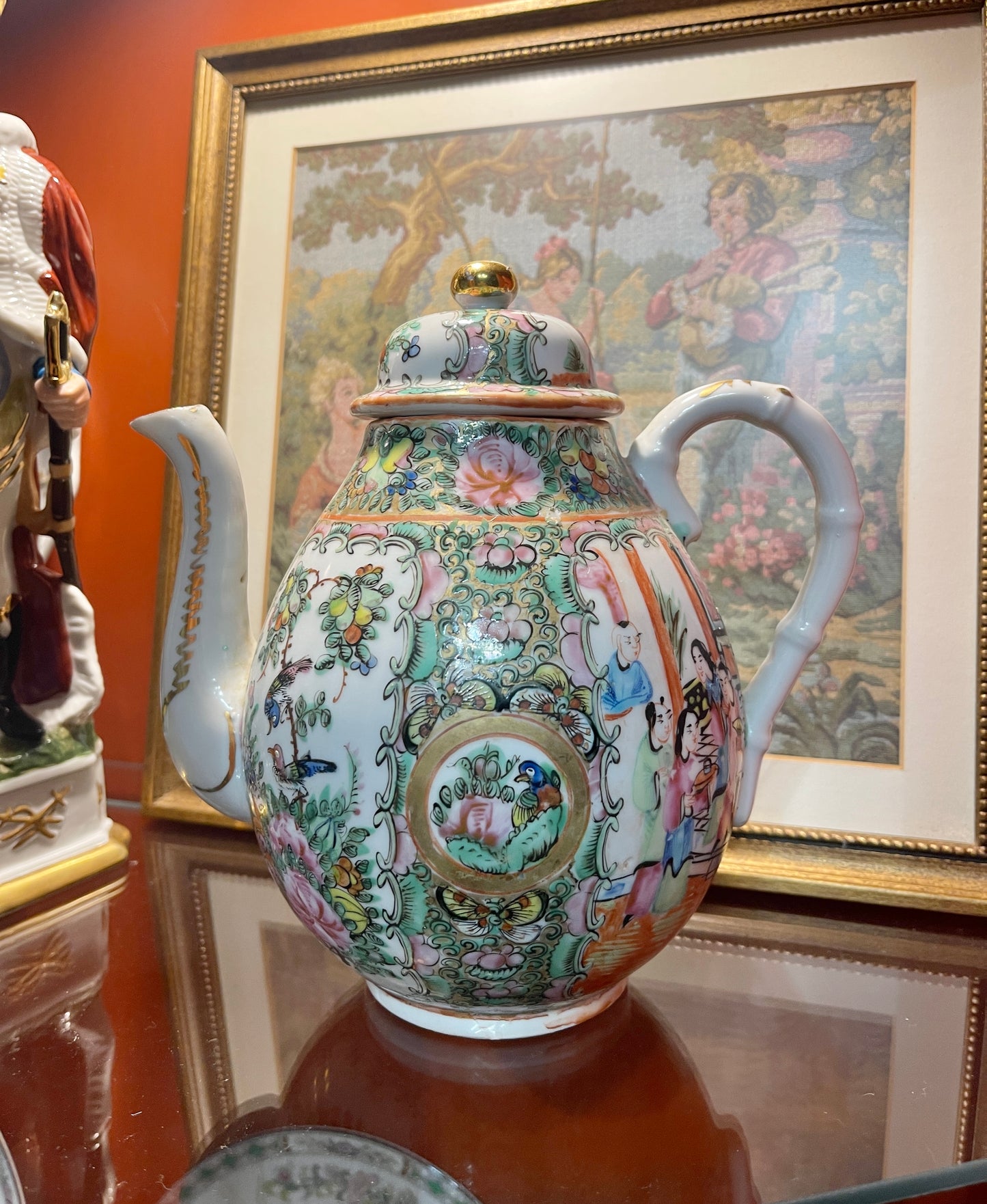 Rose Medallion Tea Pot, Hand Painted, Early 20th Century Famille Rose