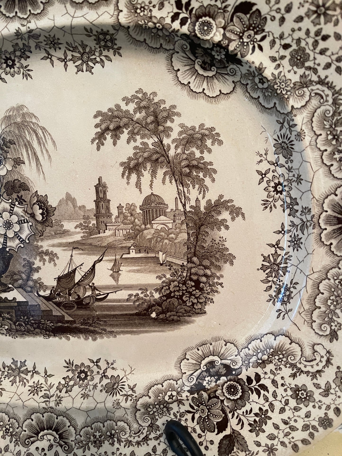 Brown and White Transferware Platter