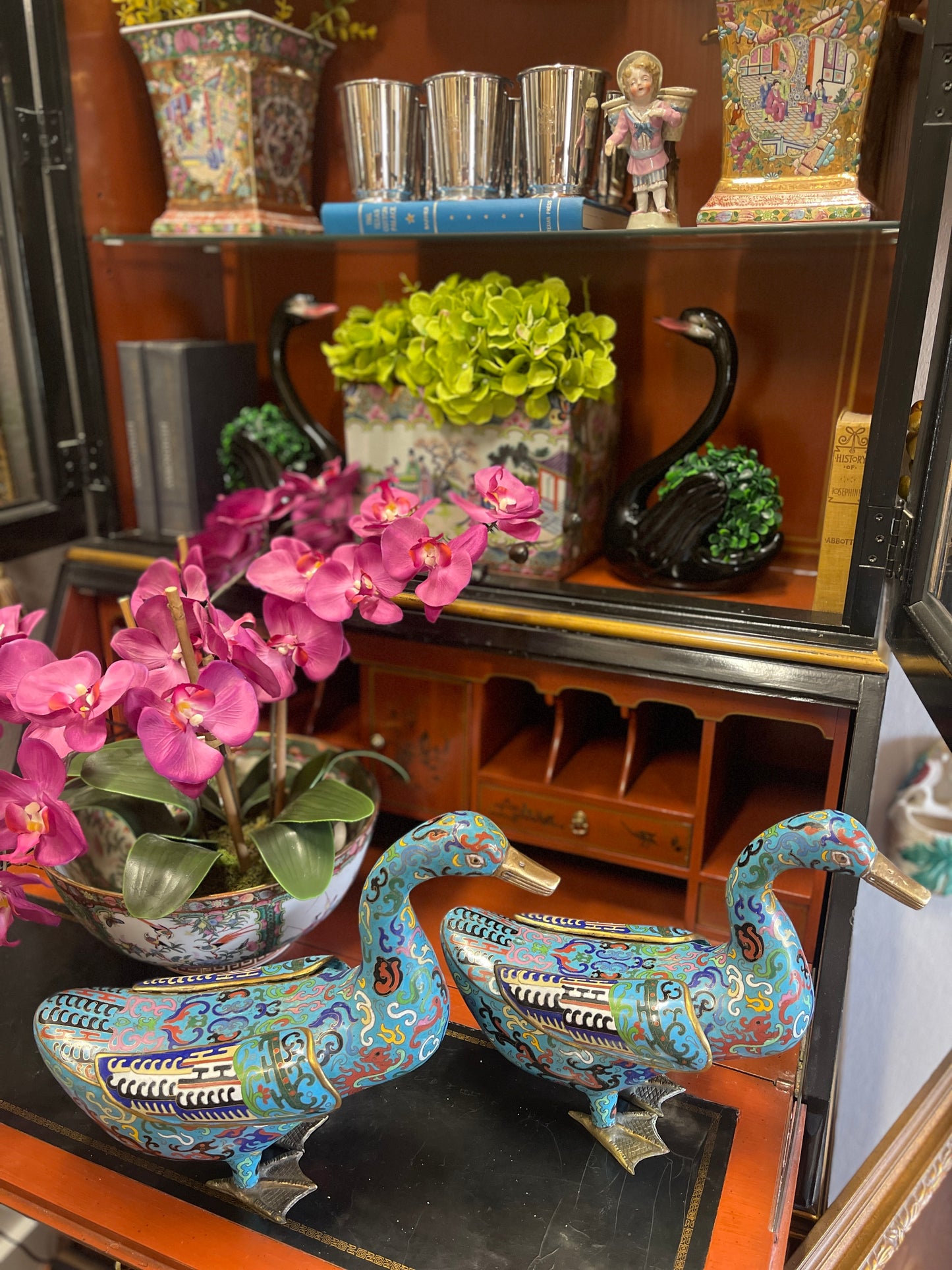 Pair of 1940s Chinese Cloisonne Ducks- FANTASTIC