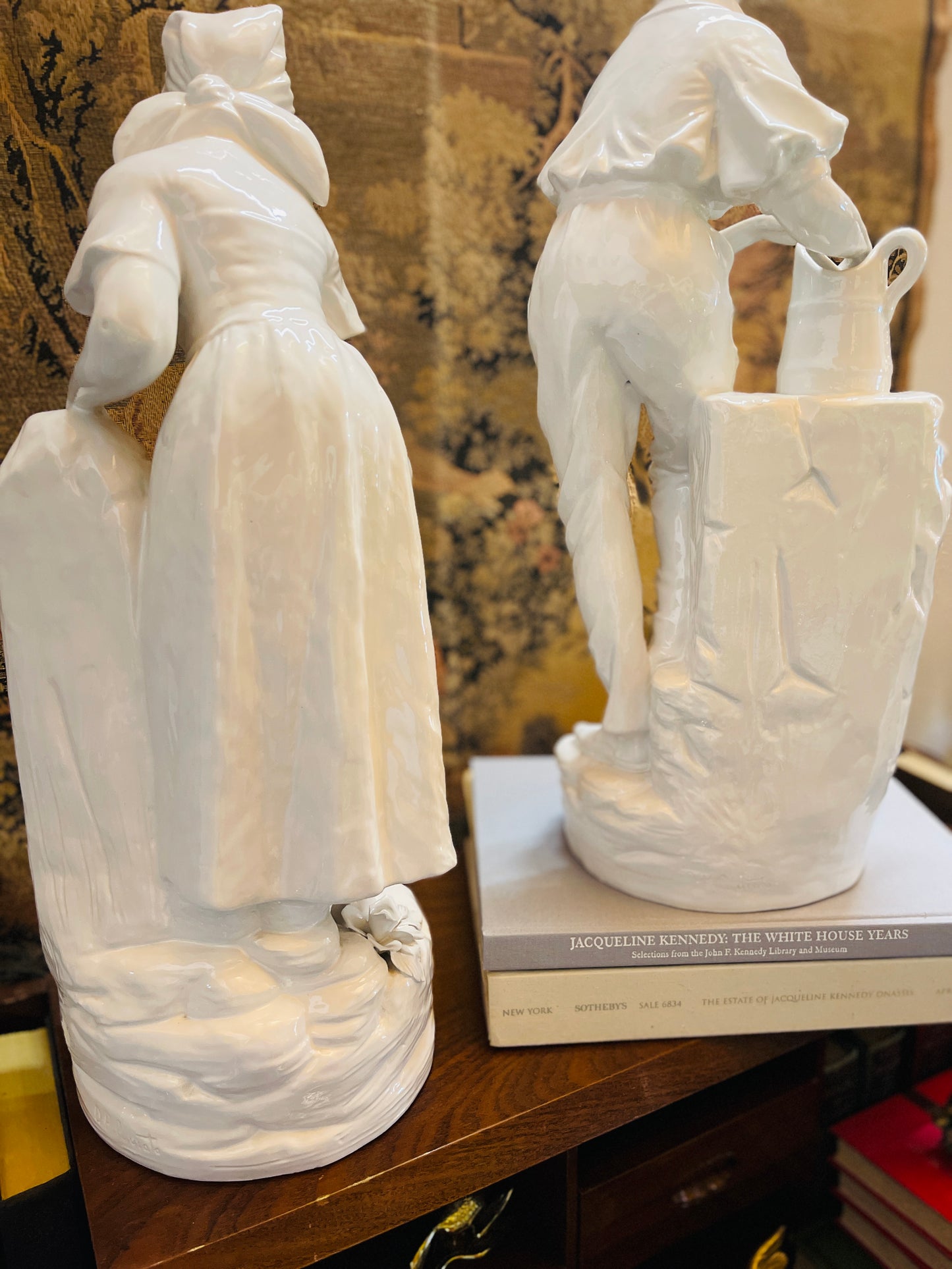 Italian Porcelain Blanc de Chin Pastoral Statuettes, Pair