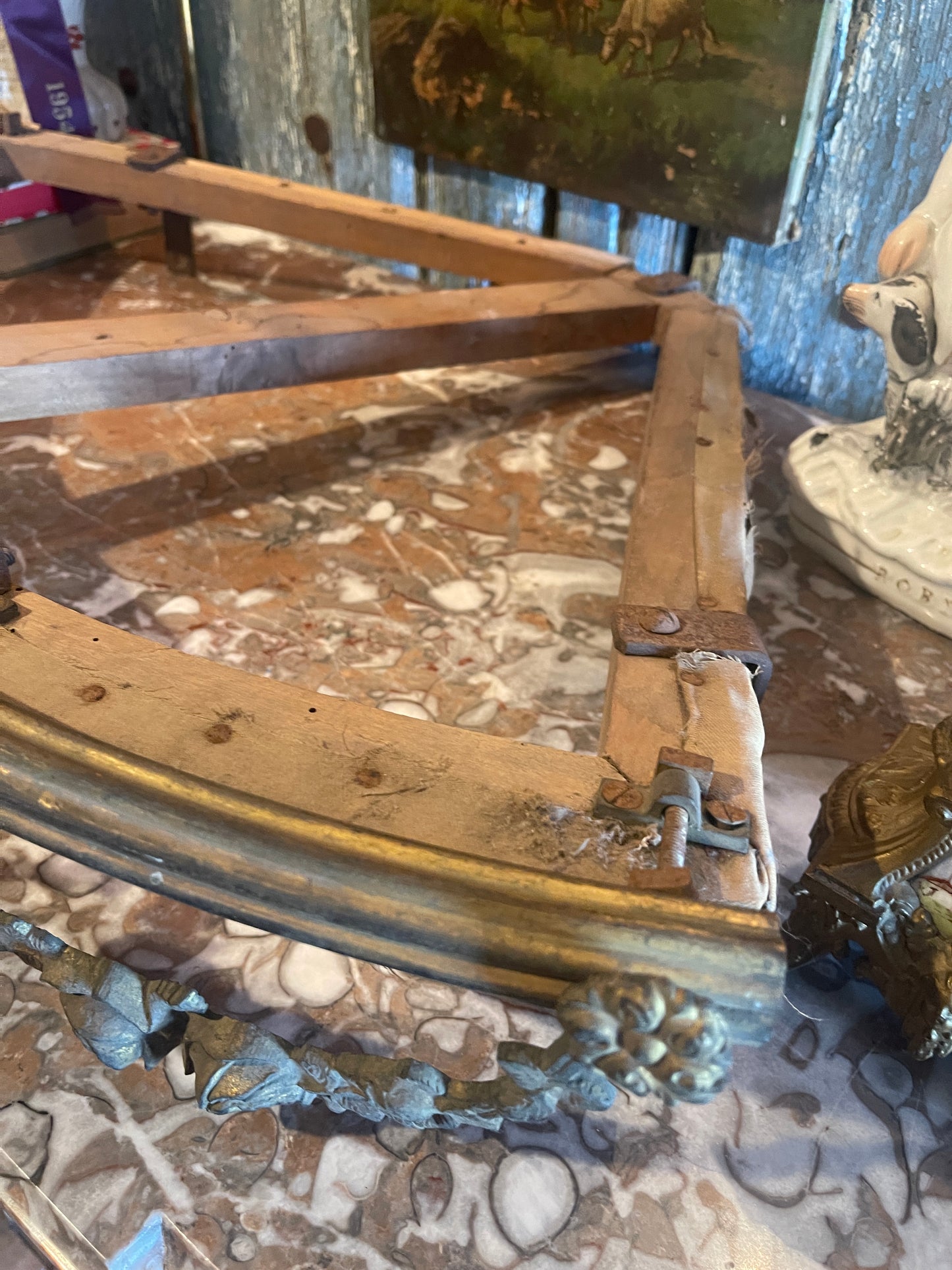 Antique French Bronze Crown Corner Mount with Floral Garland & Ribbon Detail – 19th Century Ormolu Architectural Salvage, Château-Style Decor Accent