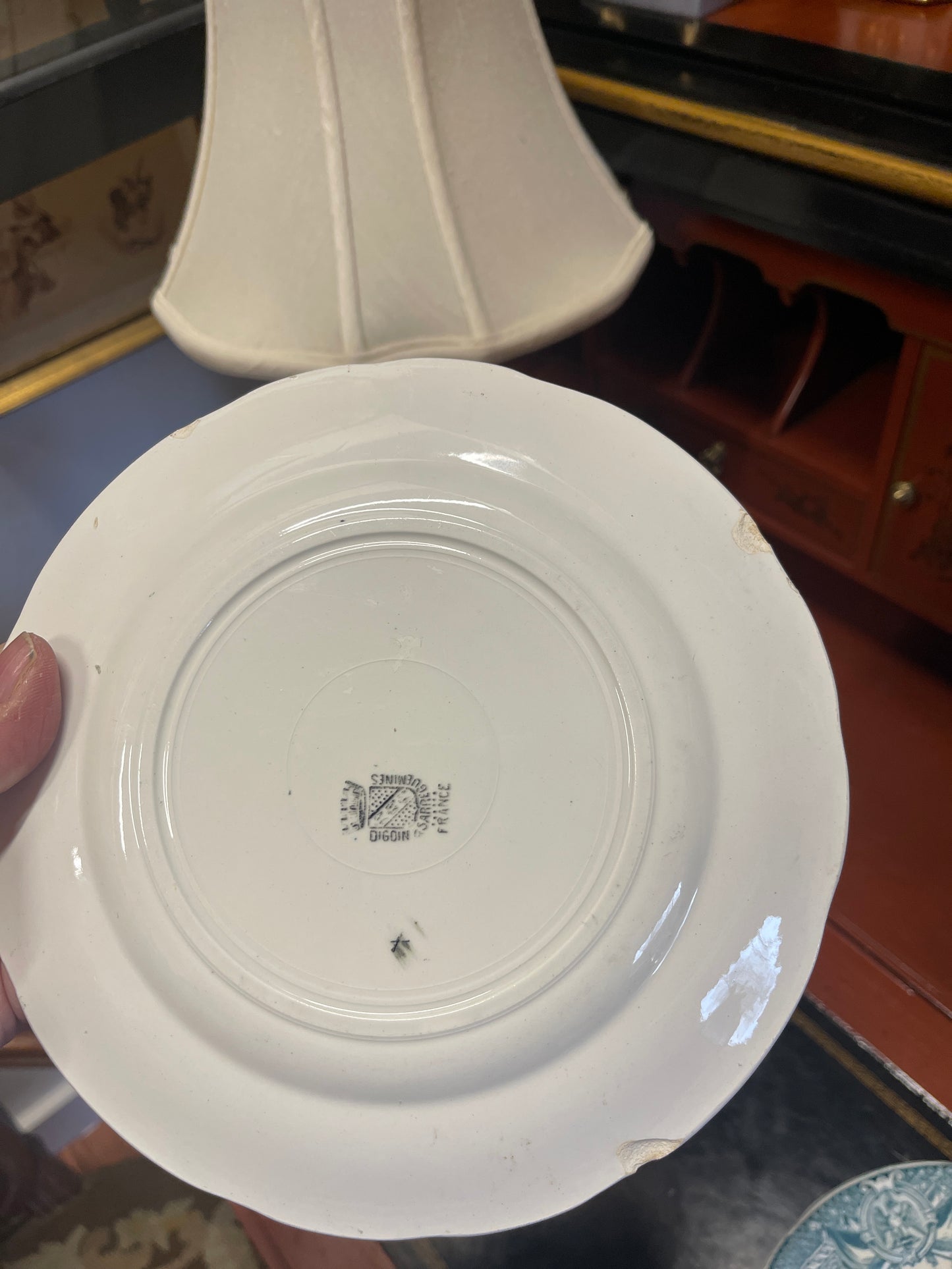 Antique Sarreguemines Soldats Napoleon Plate - 19th Century Antique French Digoin & Sarreguemines Teal & Black Napoleon Dessert Plate