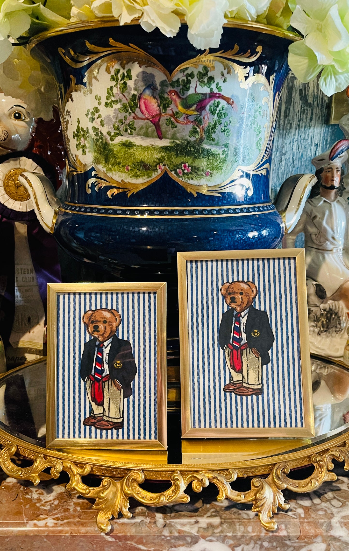 Vintage Ralph Lauren Polo Bear Framed Textile Art | Estate-Sourced