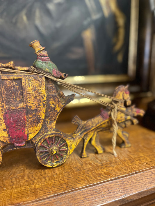 Cast Iron Horse Drawn Worcester and London Royal Mail Door Stop, Hand Painted