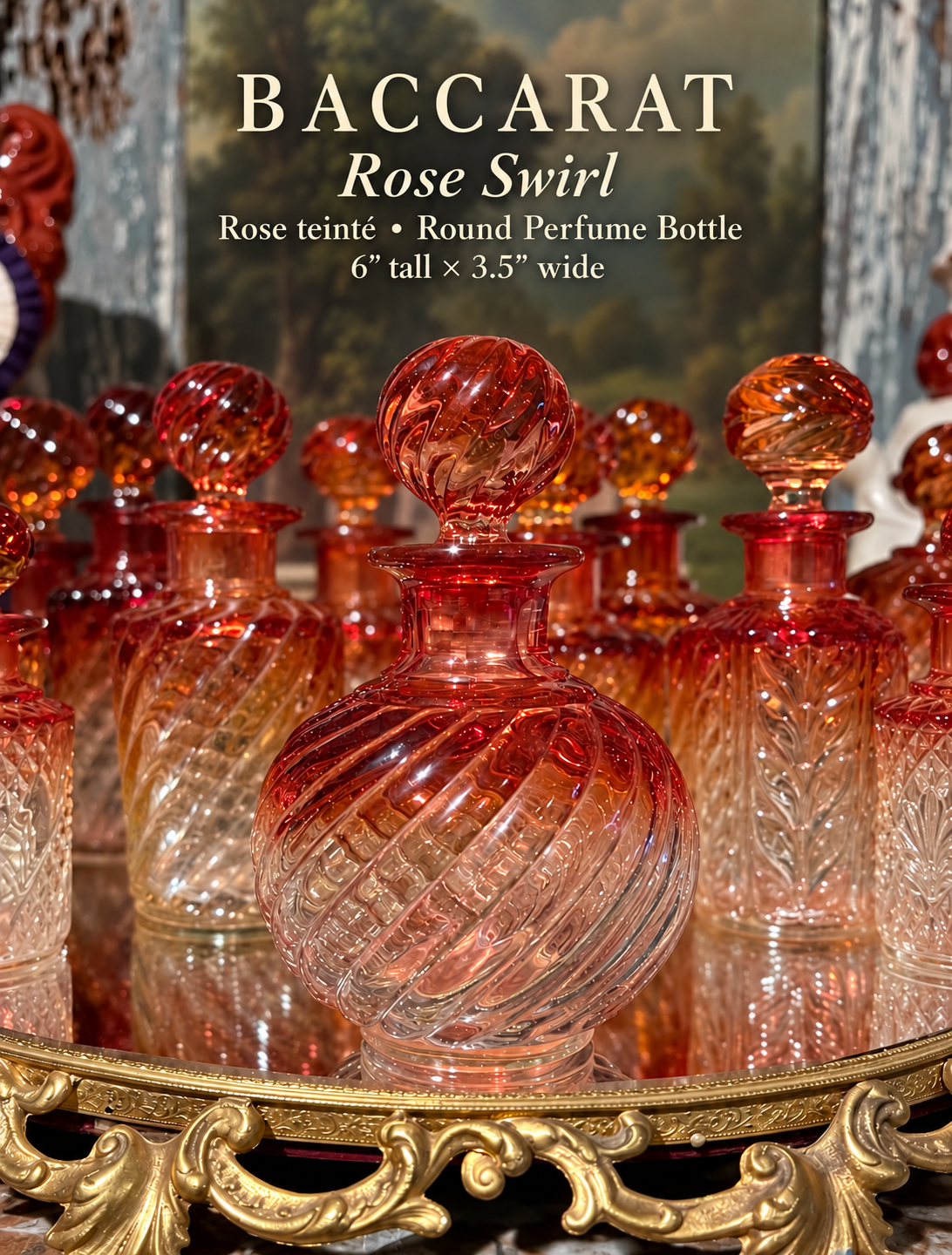 LARGE Baccarat Swirl Rose-Tinted Crystal Jar | Bulbous Form- 6” tall