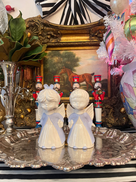 Vintage Blue & White Porcelain Kissing Angels — Grandmillennial Holiday Charm