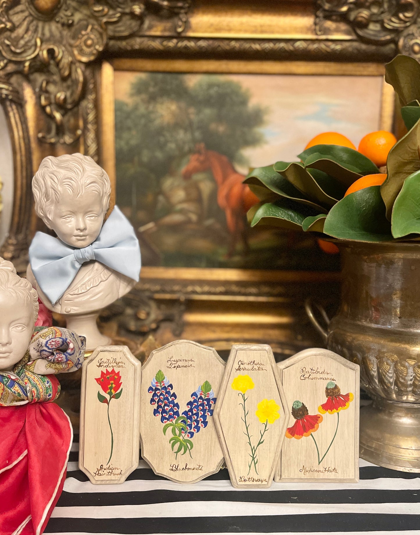 Wildflower Plaques, Set of 4 Hand Painted Wood Placques,