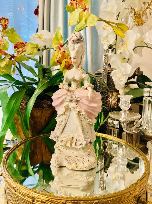 Whimsically Romantic Cordey Marie Antoinette–Inspired Rococo Lady Statuette | 11” | Pink Roses