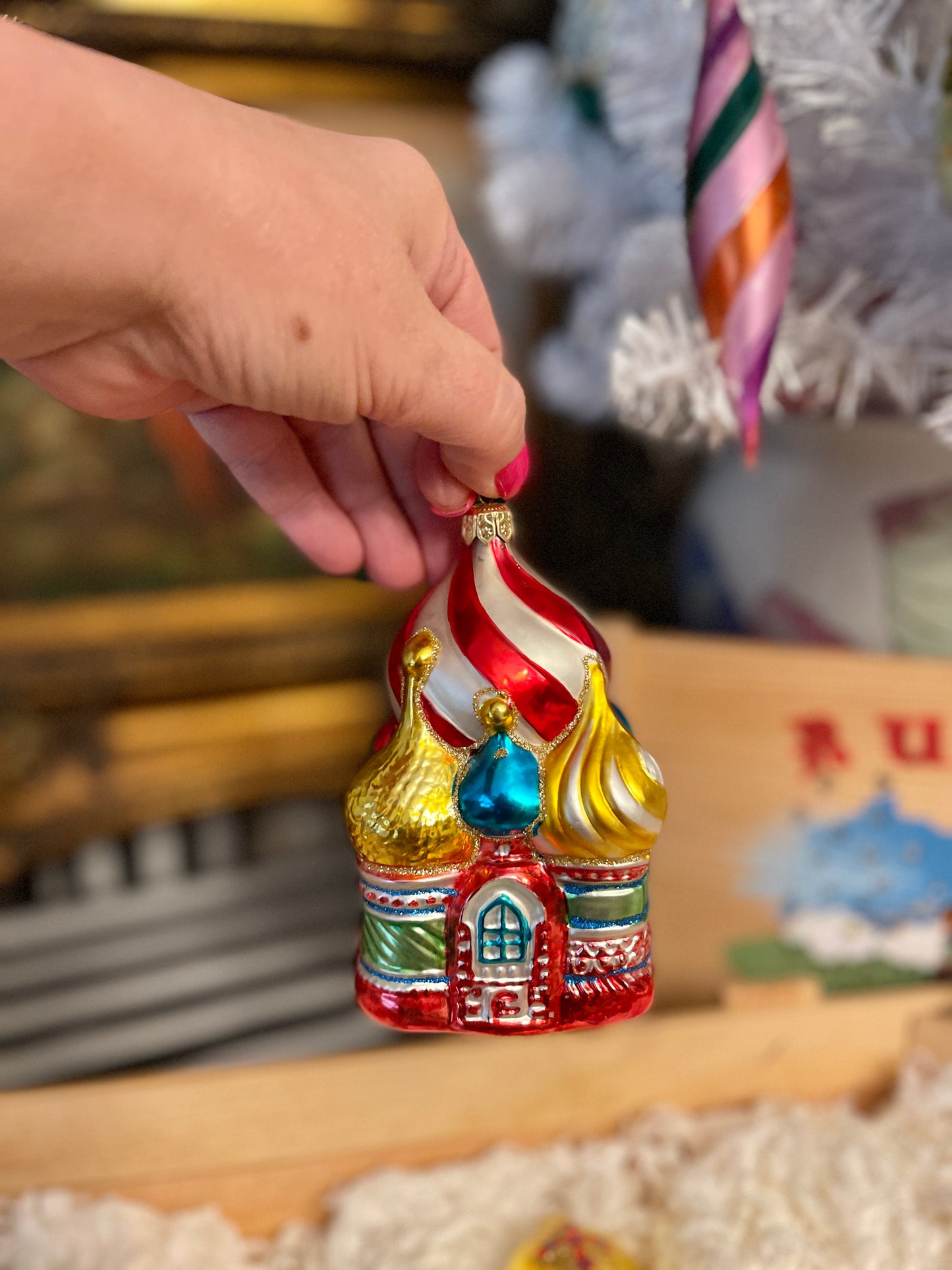 Vintage Kurt Adler Russian Collection of Polonaise Handblown Glass Ornaments in the Original Box, Made in Poland