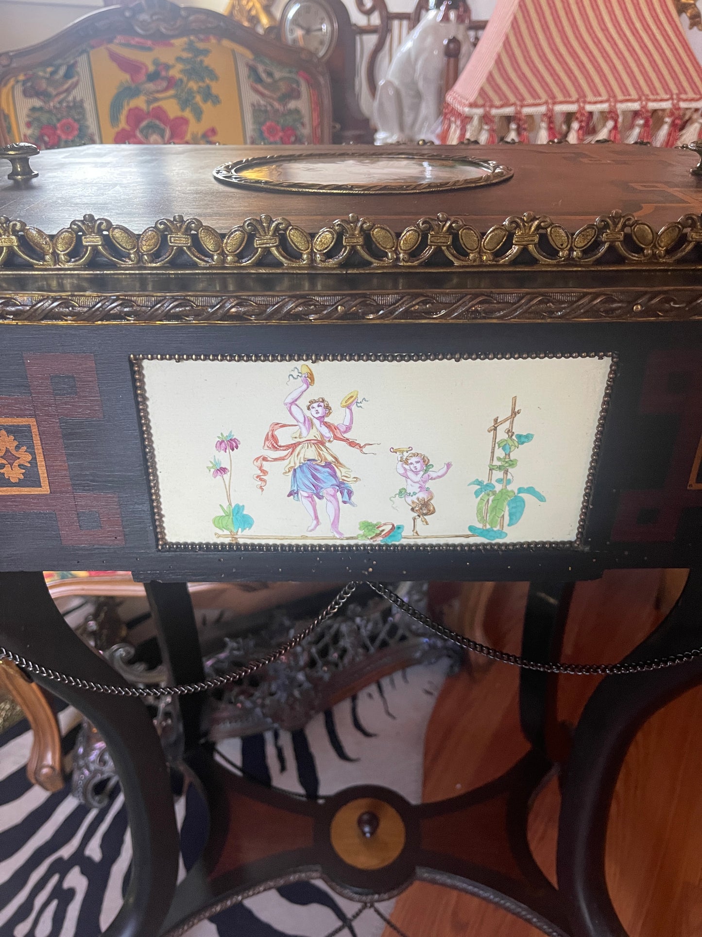 Antique Neoclassical Jardiniere Planter Table with Ormolu Detail and Painted Porcelain, Napoleon III, French Antique, Bronze, Estate Decor