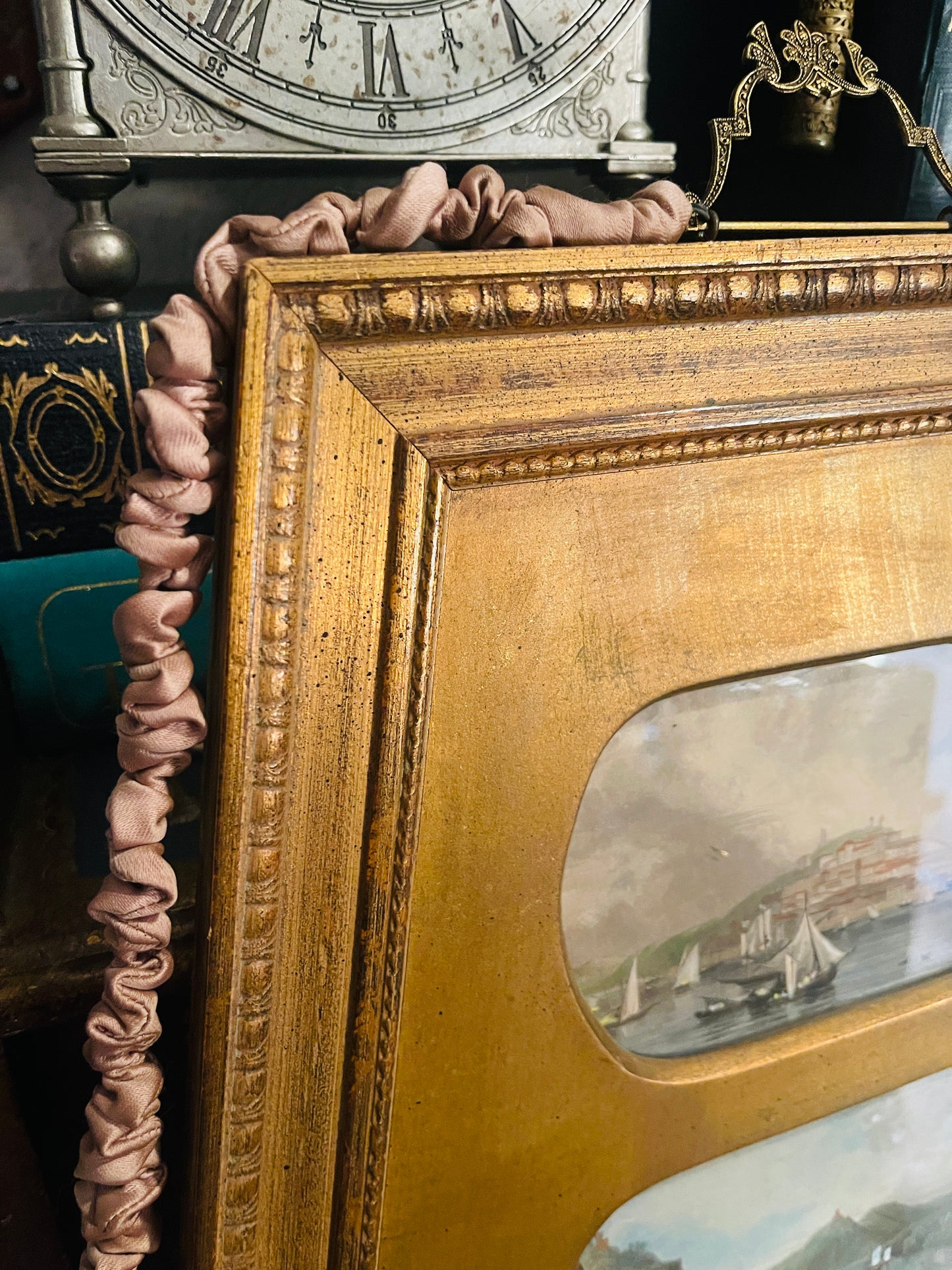 Vintage Italian Gilt Framed Coastal Art – Mediterranean Coastal Scenes
