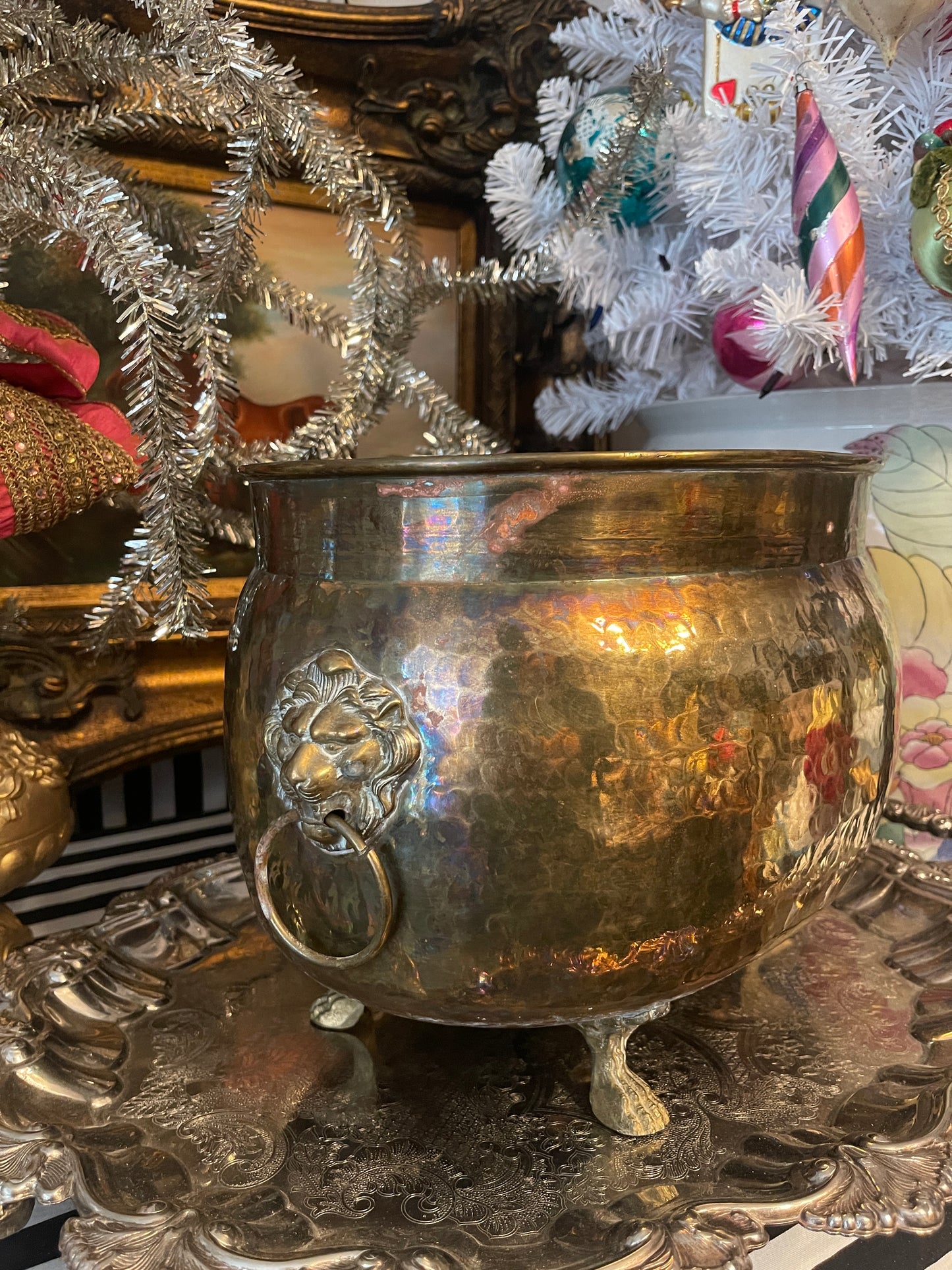 Brass Empire Vessel with Lions Heads and Paw Feet