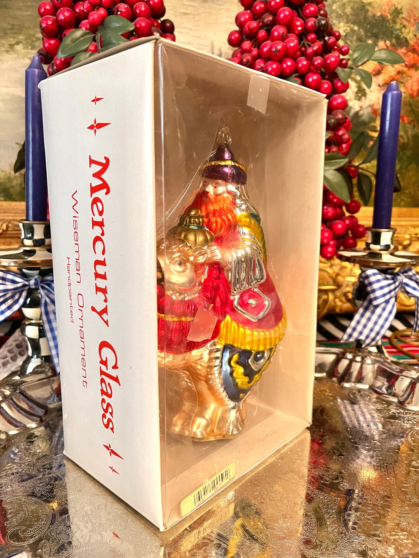 XLarge Dept 56 Wiseman on Camel Mercury Glass Ornament, Vintage
