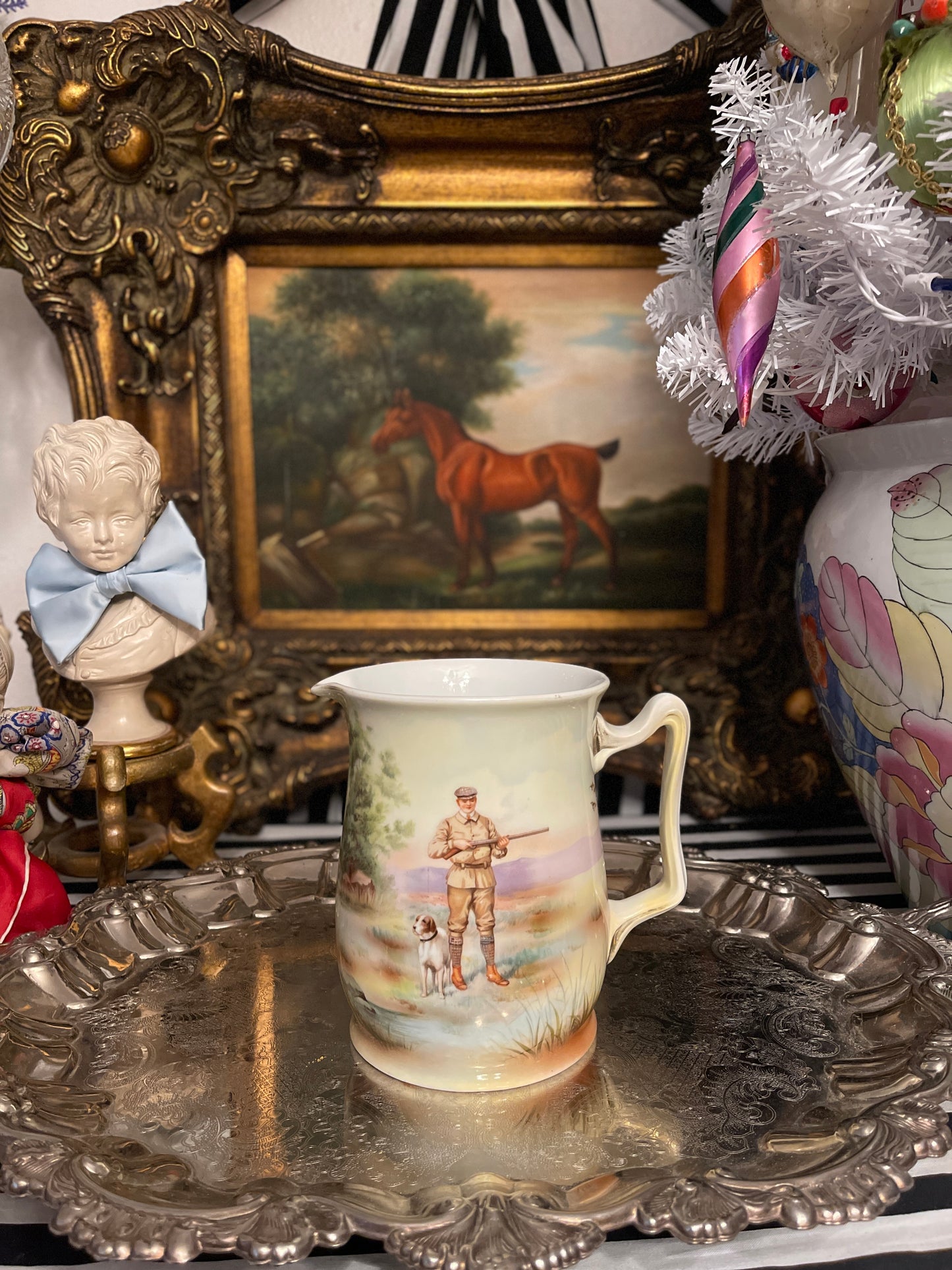 Royal Bayreuth Bavaria Pheasant Hunt Scene Pitcher, Vintage