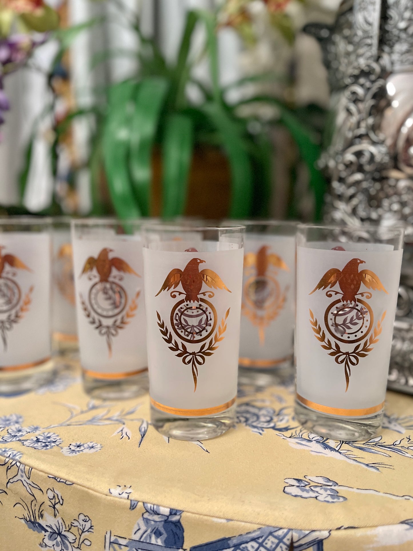 Vintage Federal Eagle Highball Tall Cocktail Glasses, Set of Seven