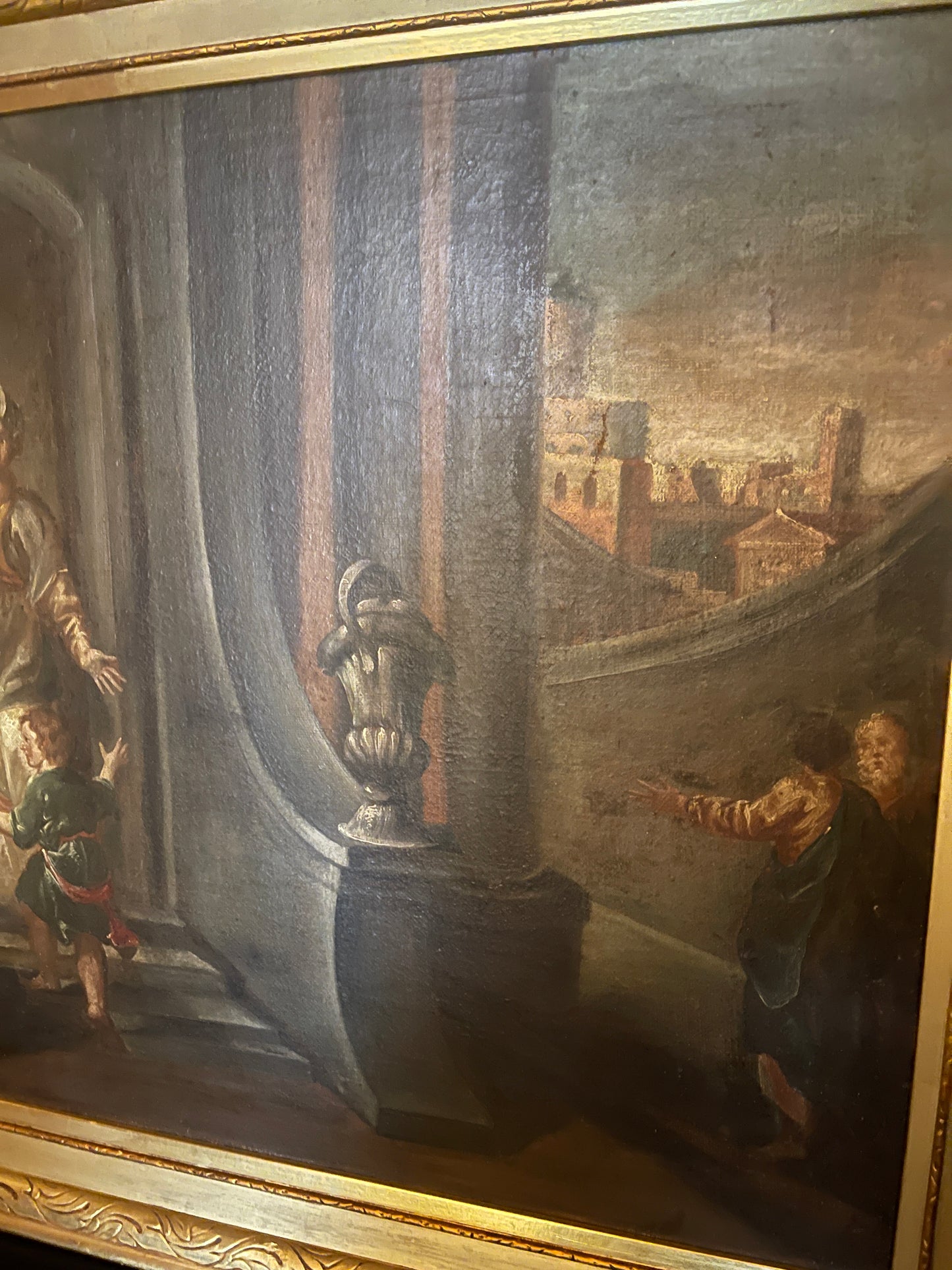 Antique Master Oil Painting, Christ in the Temple as a Child, Biblical Scene in Grand Architectural Setting, Jesus, Estate Art