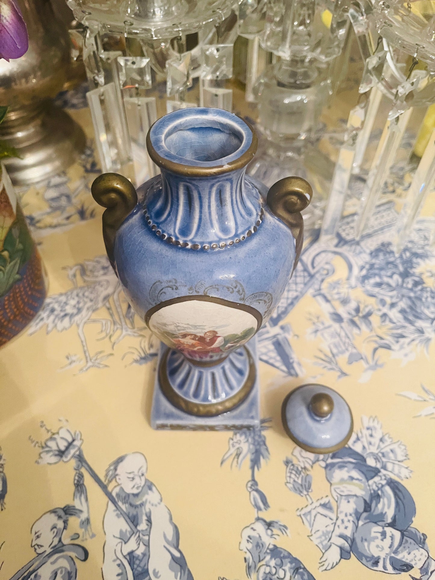 Vintage Hand Painted Lidded Urn, Rococo Style Courtship Urn, FANTASTIC!