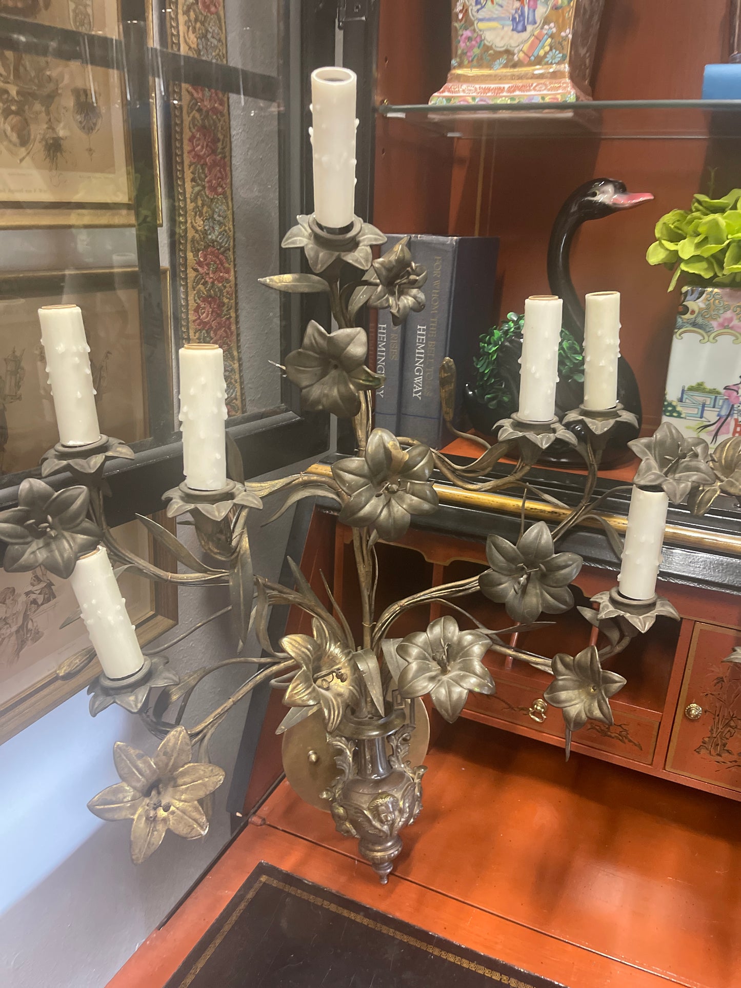 Late 19th Century French Bronze Candelabra Style Wall Sconces, Cheub Urns