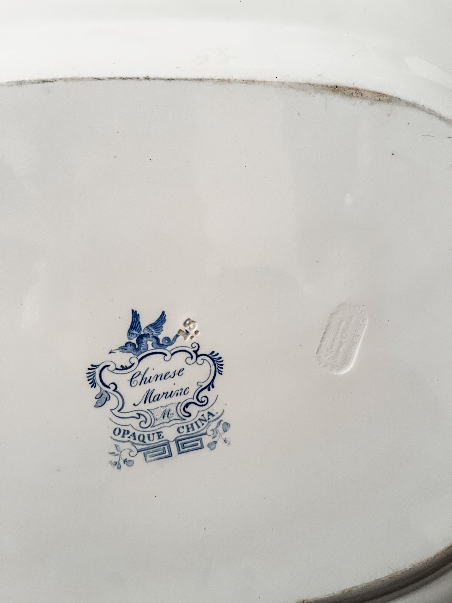 Antique 19th Century Minton Chinese Marine Opaque Blue and White Chinoiserie Platter, XLARGE