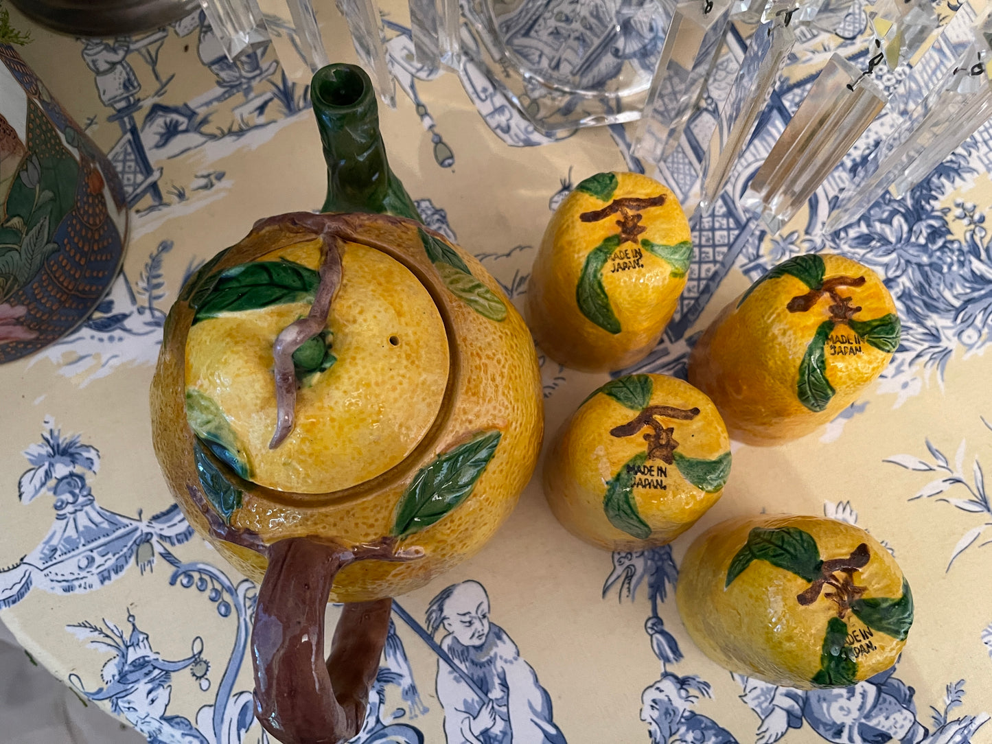 Vintage Majolica Lemon Tea Set, Made in Japan