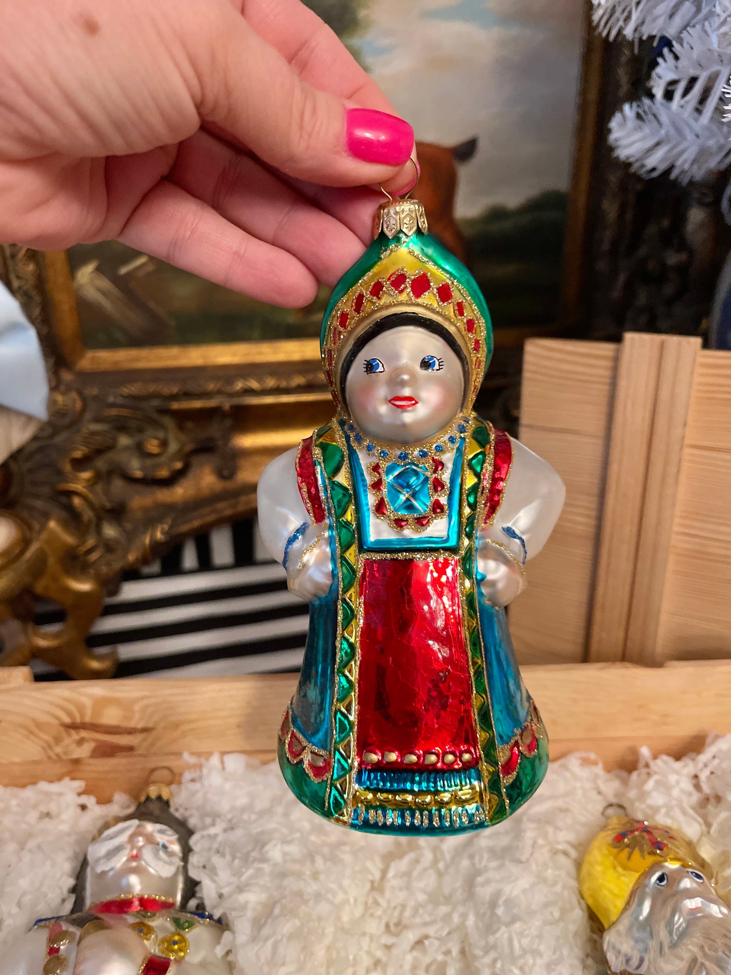 Vintage Kurt Adler Russian Collection of Polonaise Handblown Glass Ornaments in the Original Box, Made in Poland