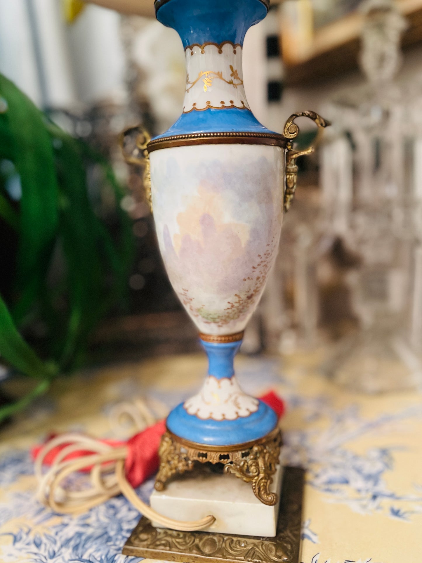 French Sevres Style Hand Painted Porcelain Urn Lamp