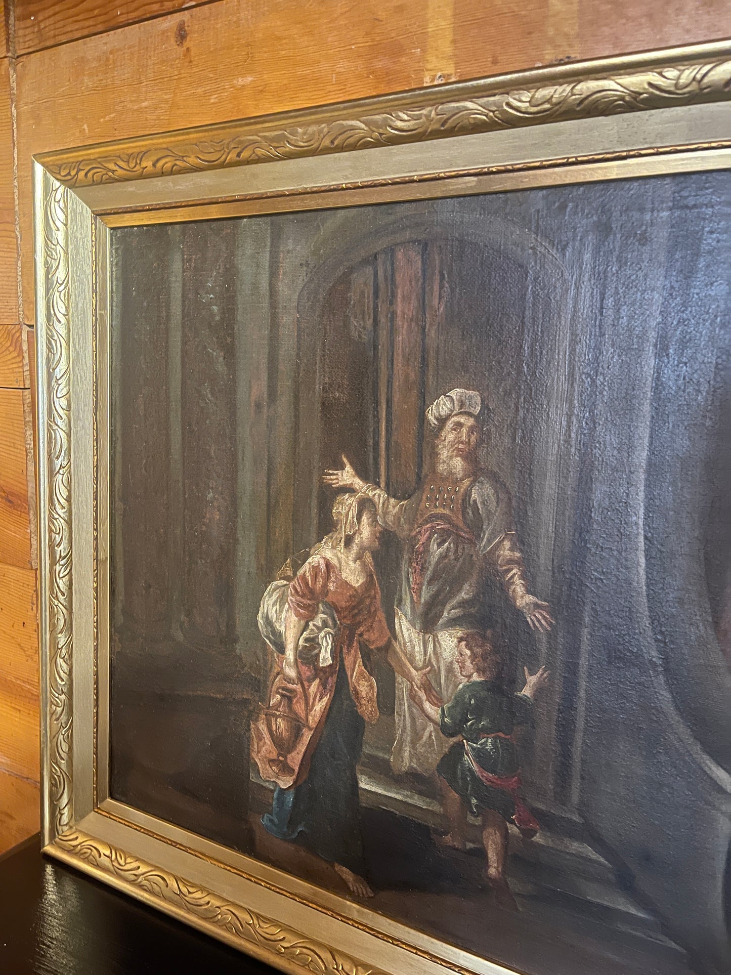 Antique Master Oil Painting, Christ in the Temple as a Child, Biblical Scene in Grand Architectural Setting, Jesus, Estate Art