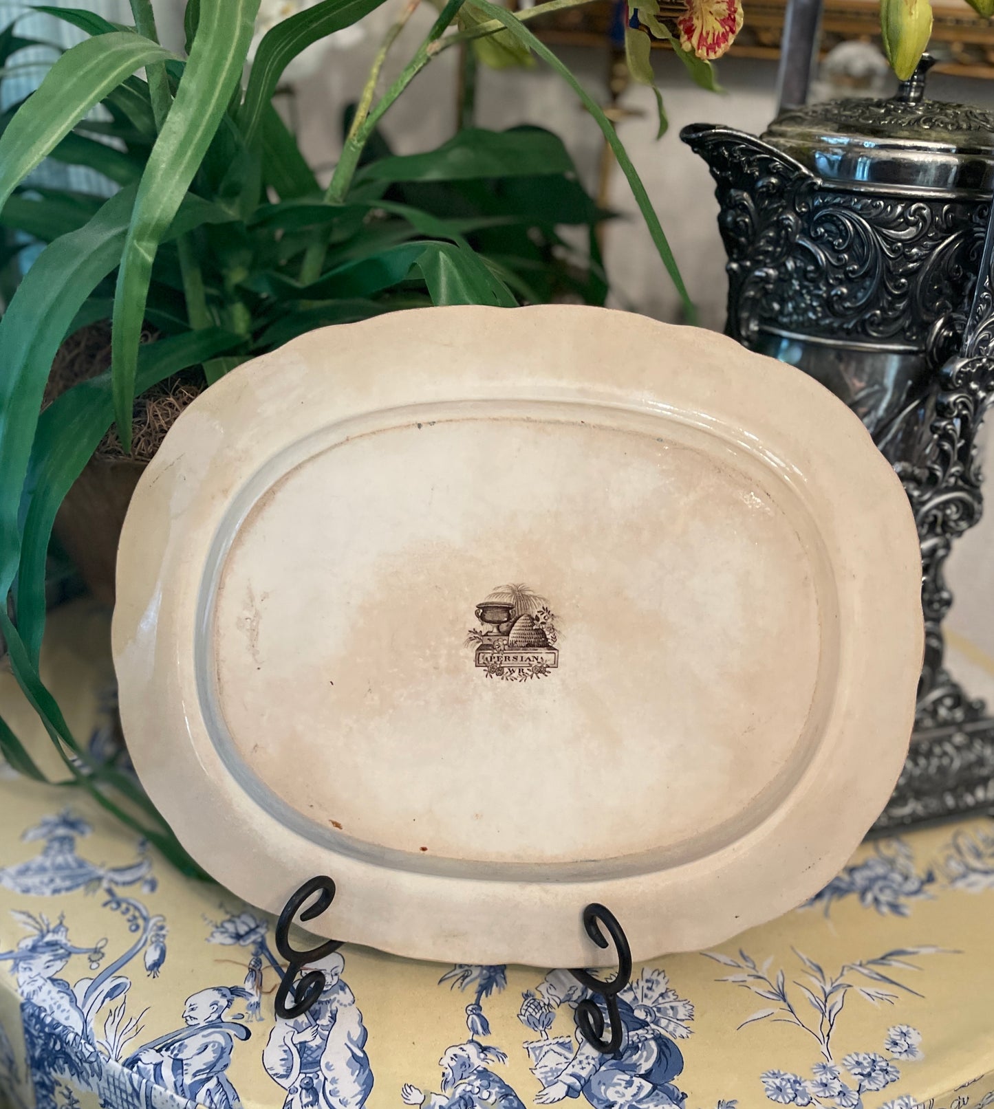 Brown and White Transferware Platter