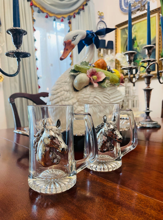 Arthur Court Horse Mugs, Pair, 1987, Vintage Bar Ware