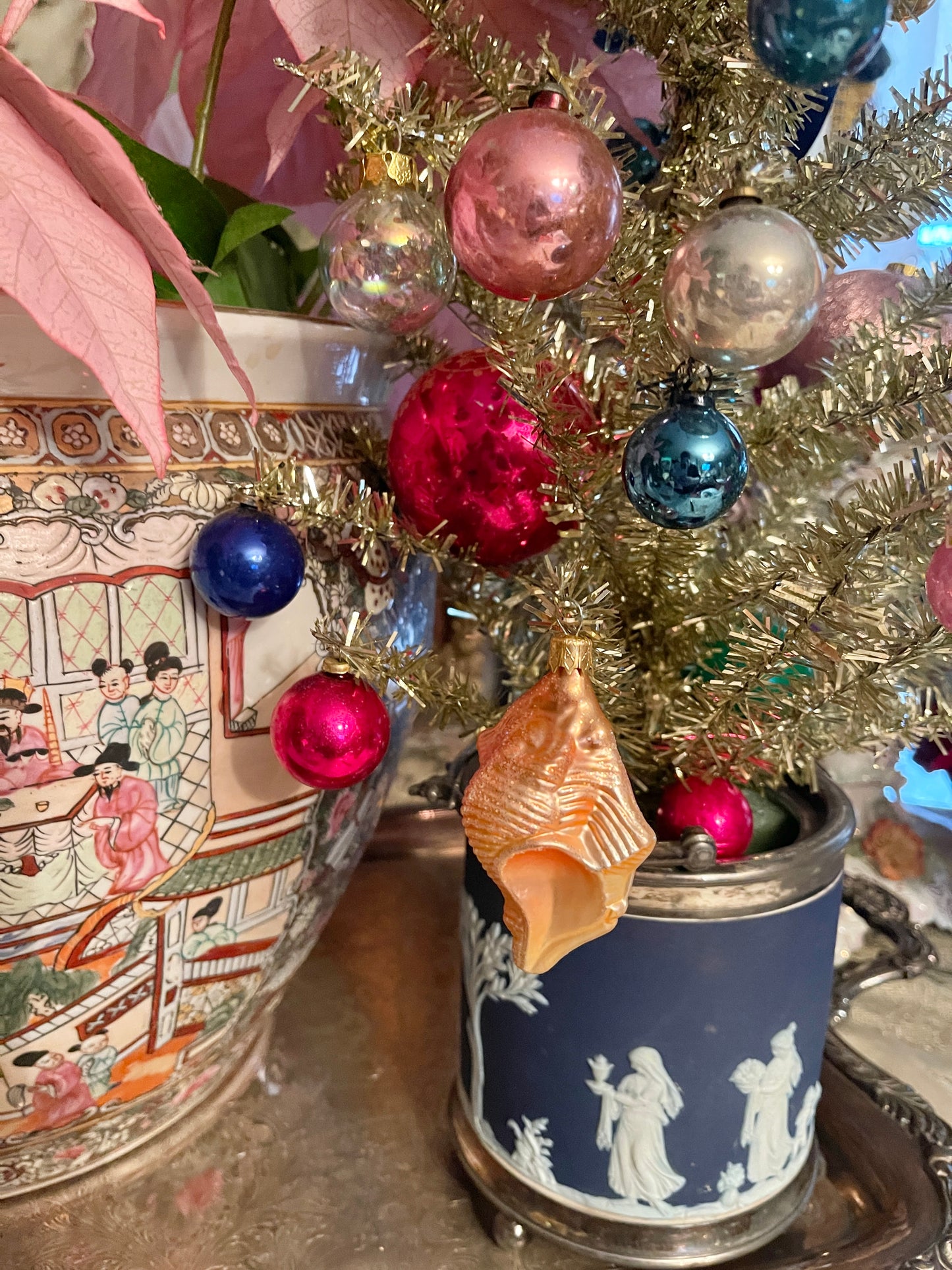 Conch Shell Ornaments by Kurt Adler, Vintage Set of Four Handblown Glass, Original Box