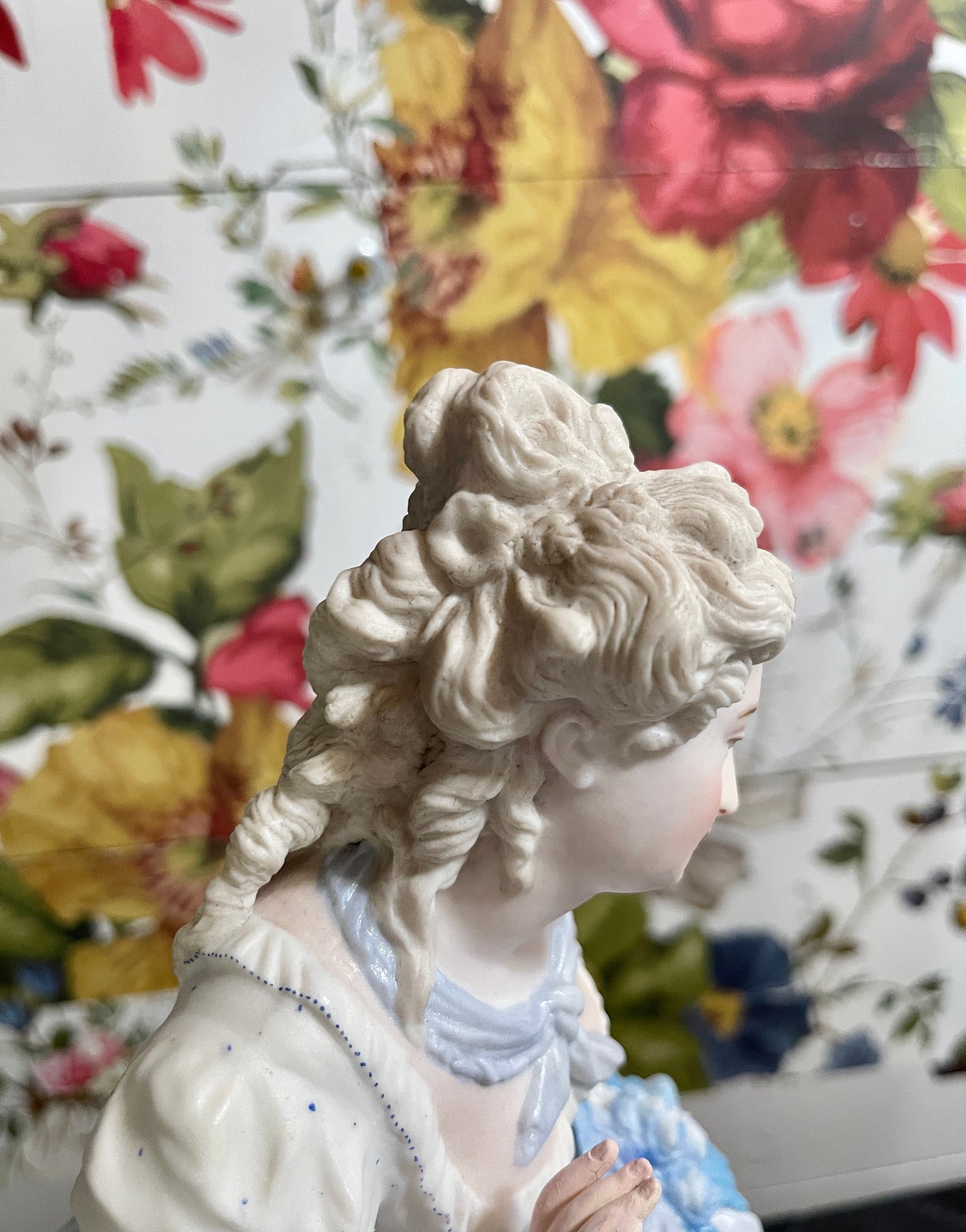 Blue and White French Figural Porcelain Statuettes, European Porcelain Bisque, Hand Painted